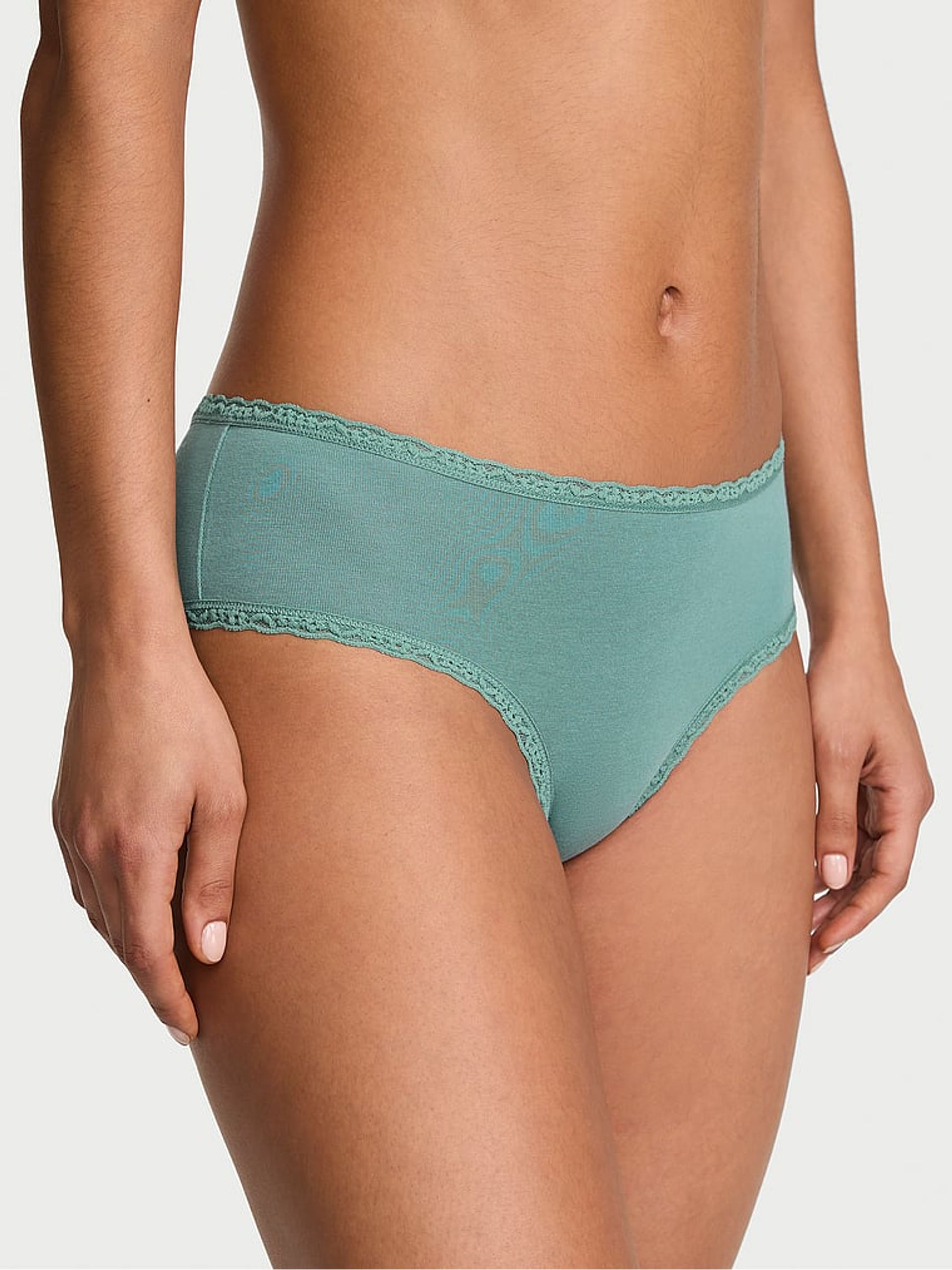 Arctic Green Cheeky Cotton Lace Trim Knickers - Image 1 of 2 Arctic Green Cheeky Cotton Lace Trim Knickers - Image 1 of 2