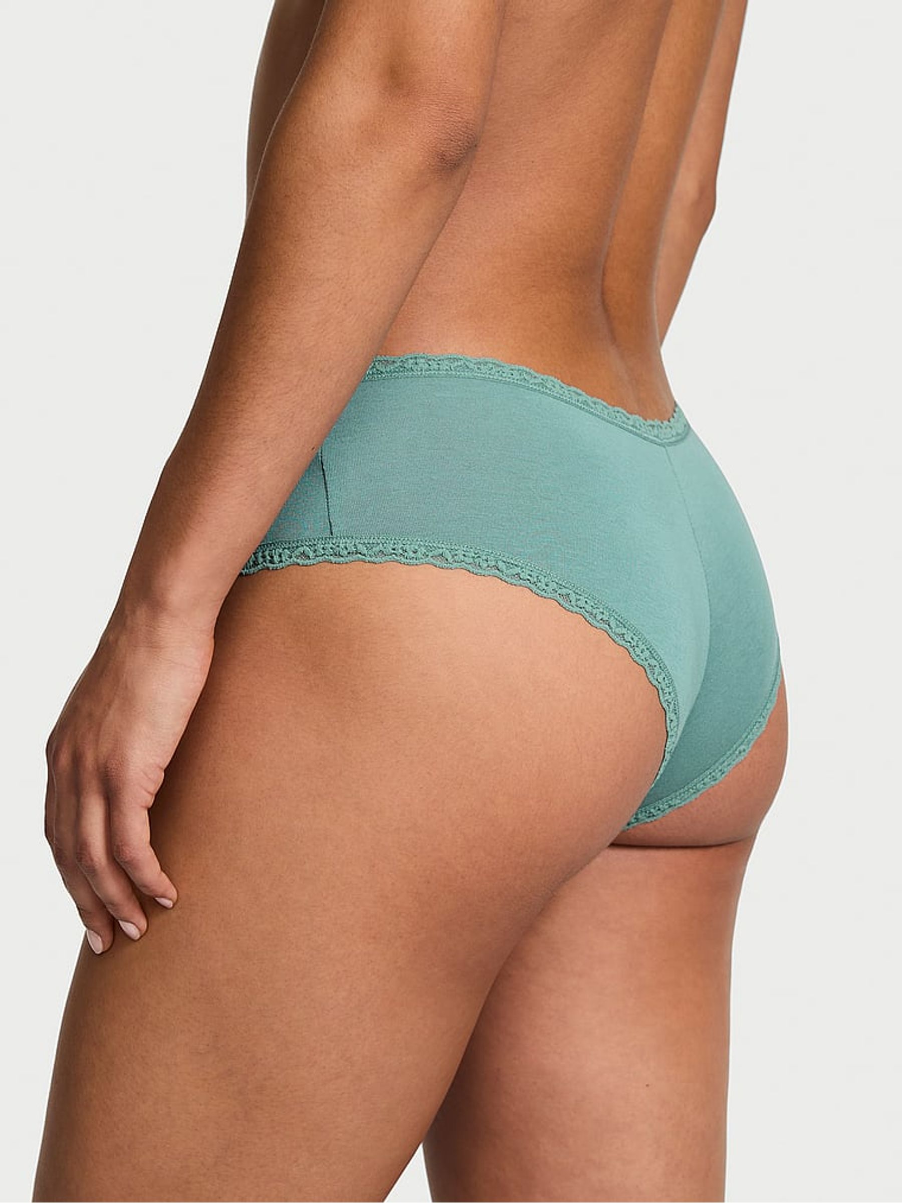 Arctic Green Cheeky Cotton Lace Trim Knickers - Image 2 of 2
