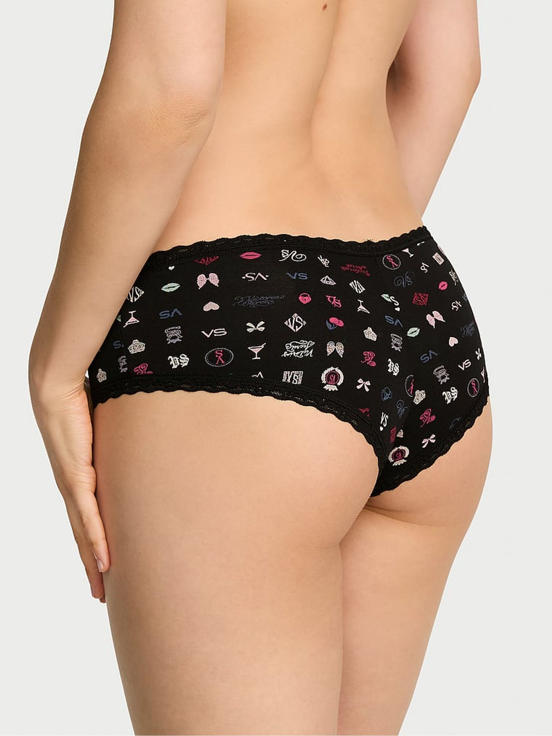 Black Logo Cheeky Cotton Lace Trim Knickers - Image 2 of 2