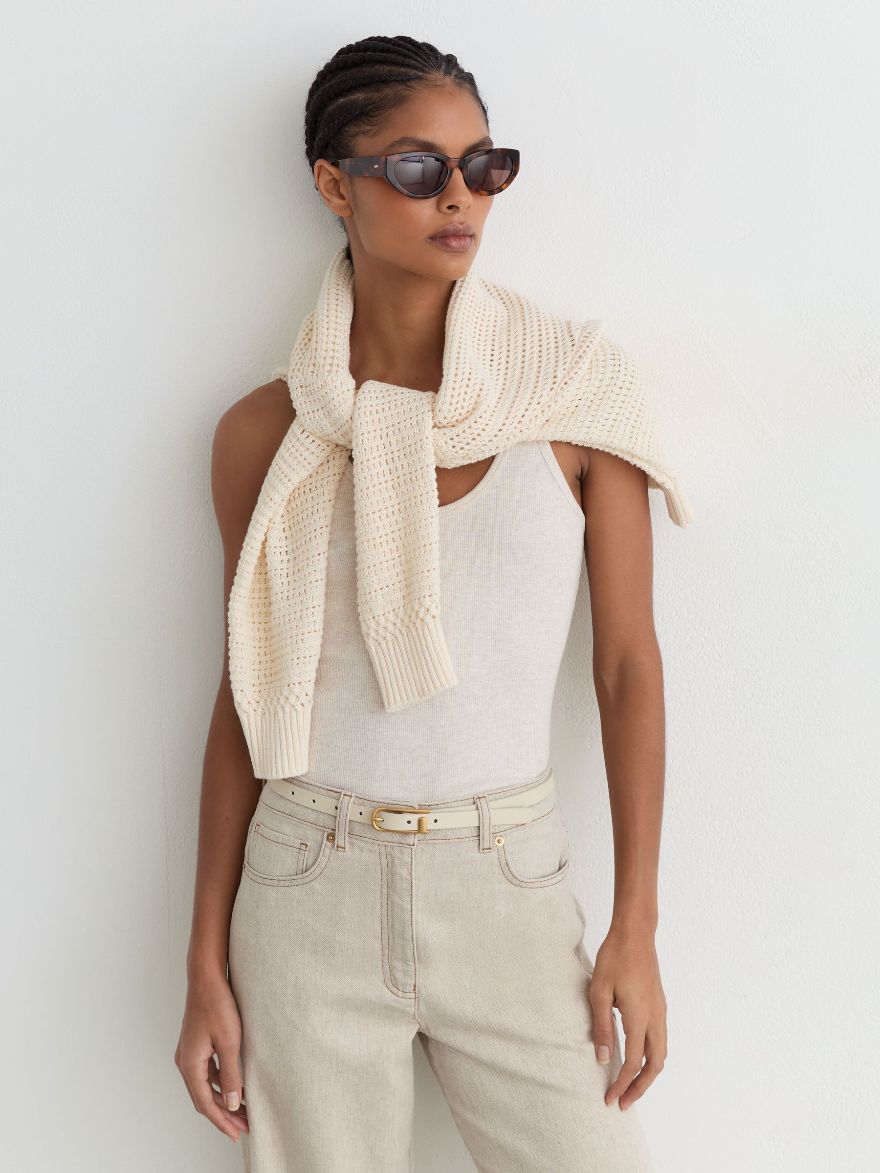 Thin Leather Half-Keeper Belt in Stone - Image 1 of 5