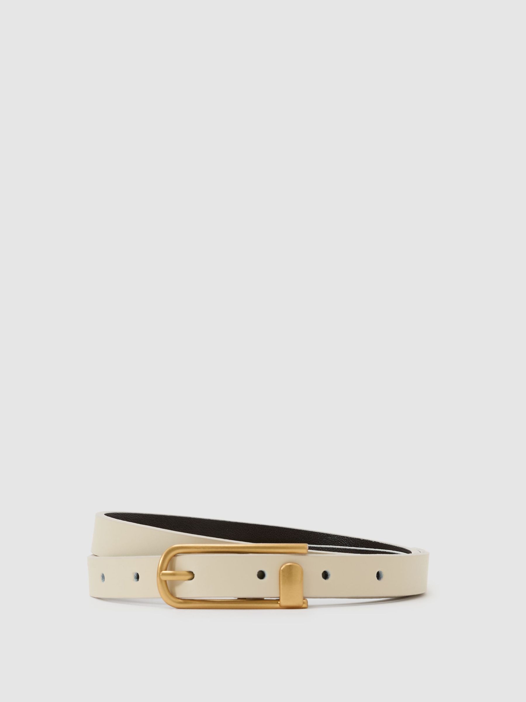 Thin Leather Half-Keeper Belt in Stone - Image 2 of 5