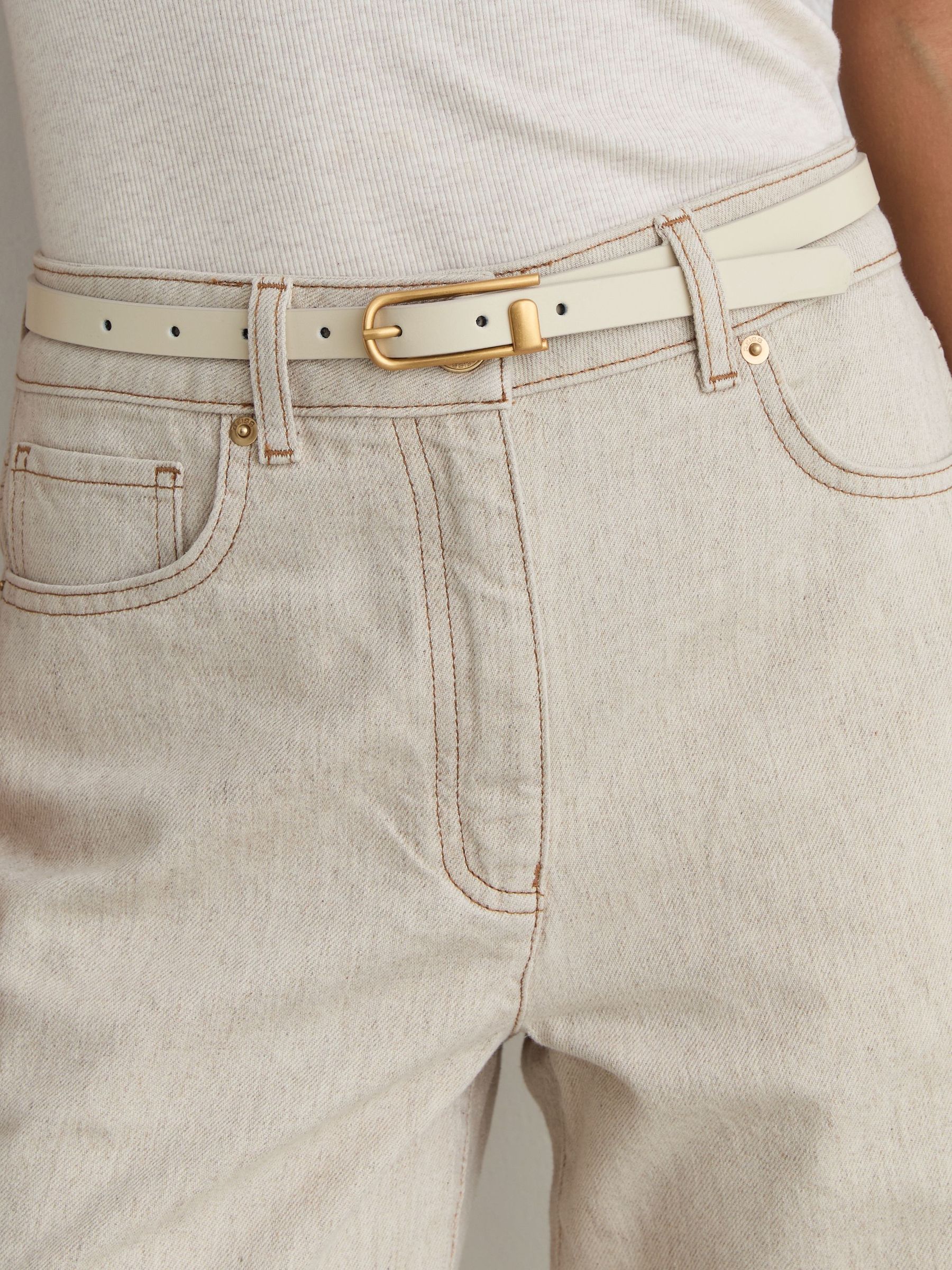 Thin Leather Half-Keeper Belt in Stone - Image 4 of 5