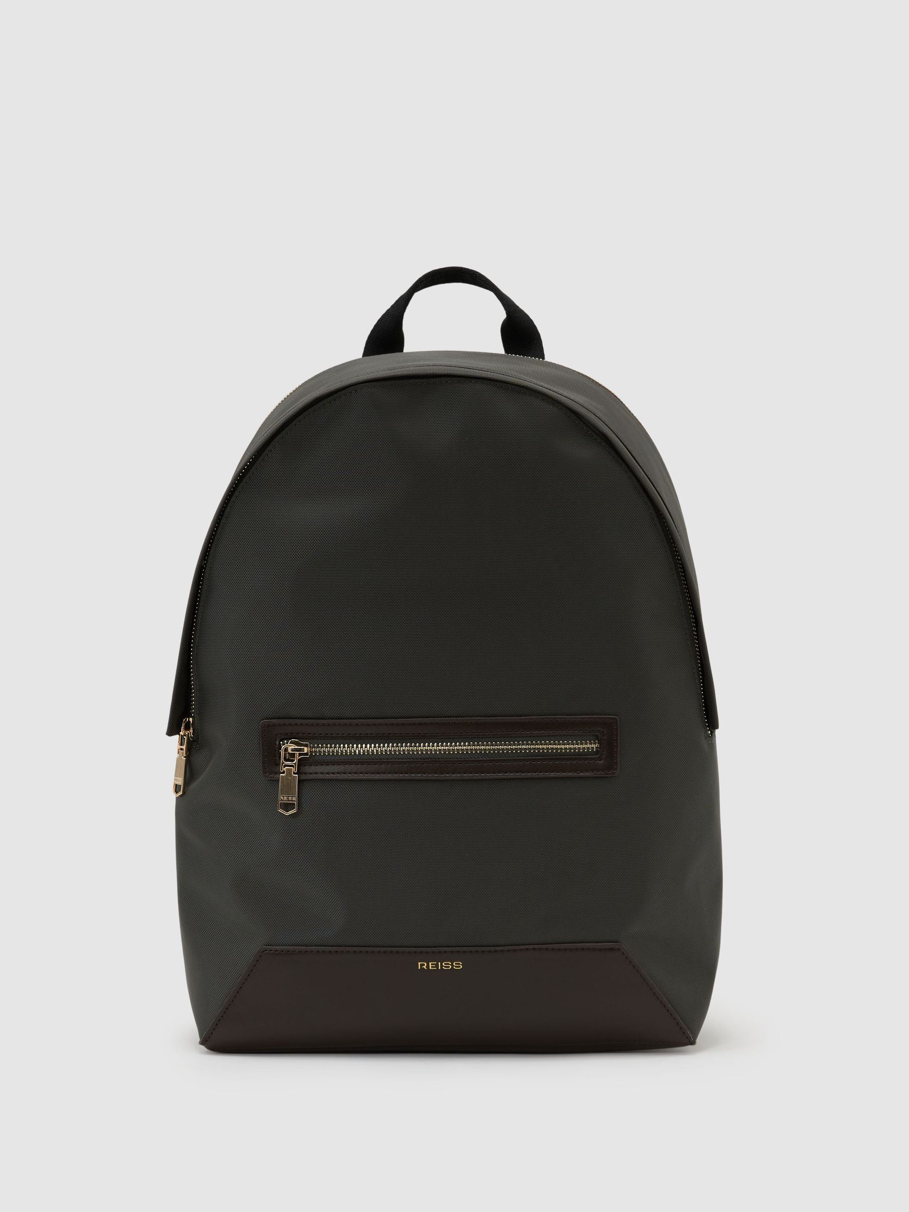 Woven Zipped Backpack in Moss Green - Image 2 of 8