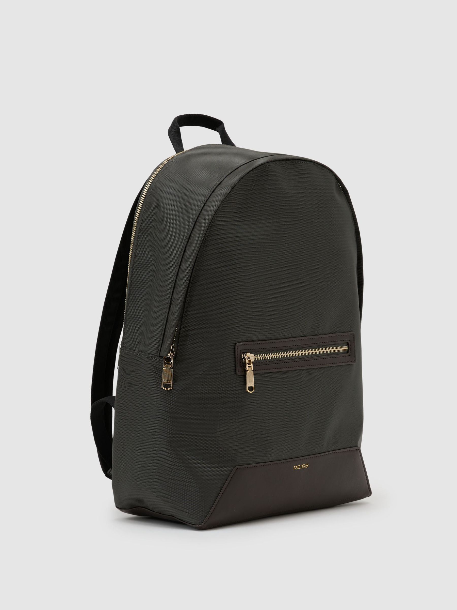 Woven Zipped Backpack in Moss Green - Image 3 of 8