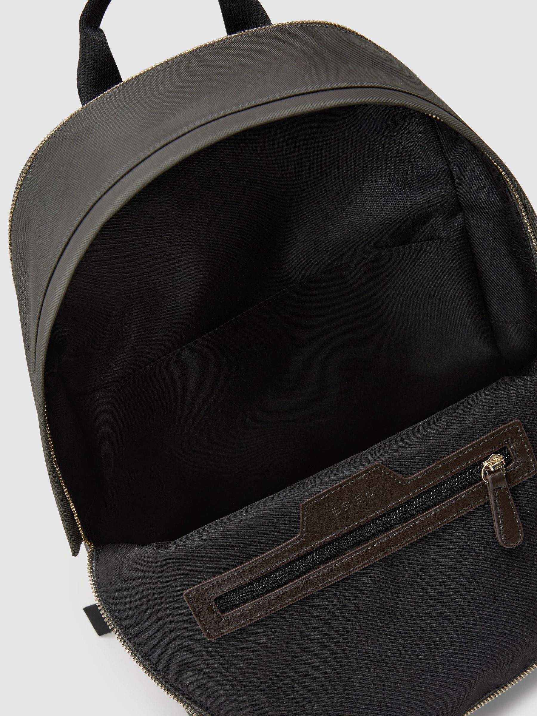 Woven Zipped Backpack in Moss Green - Image 5 of 8