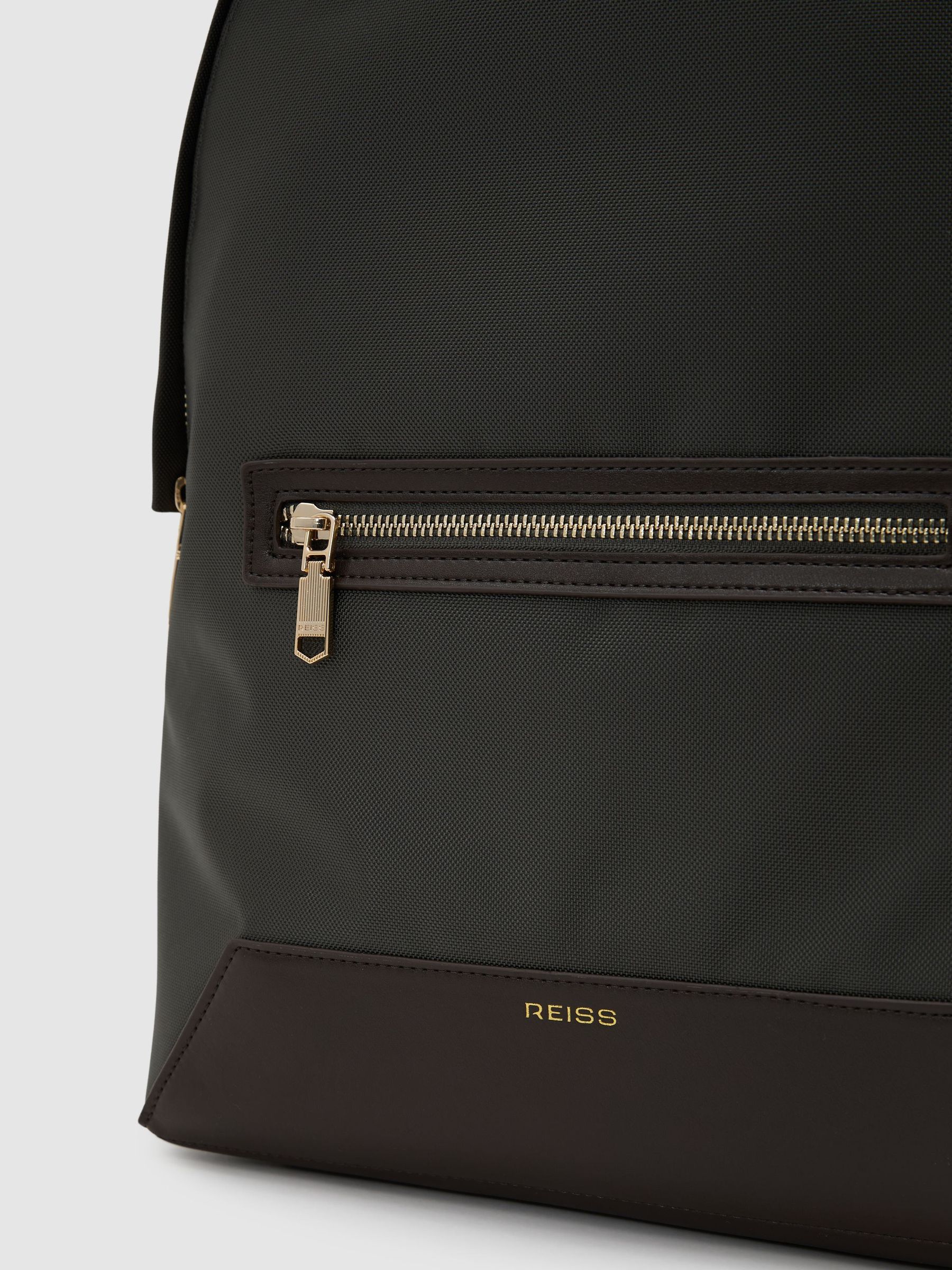 Woven Zipped Backpack in Moss Green - Image 6 of 8