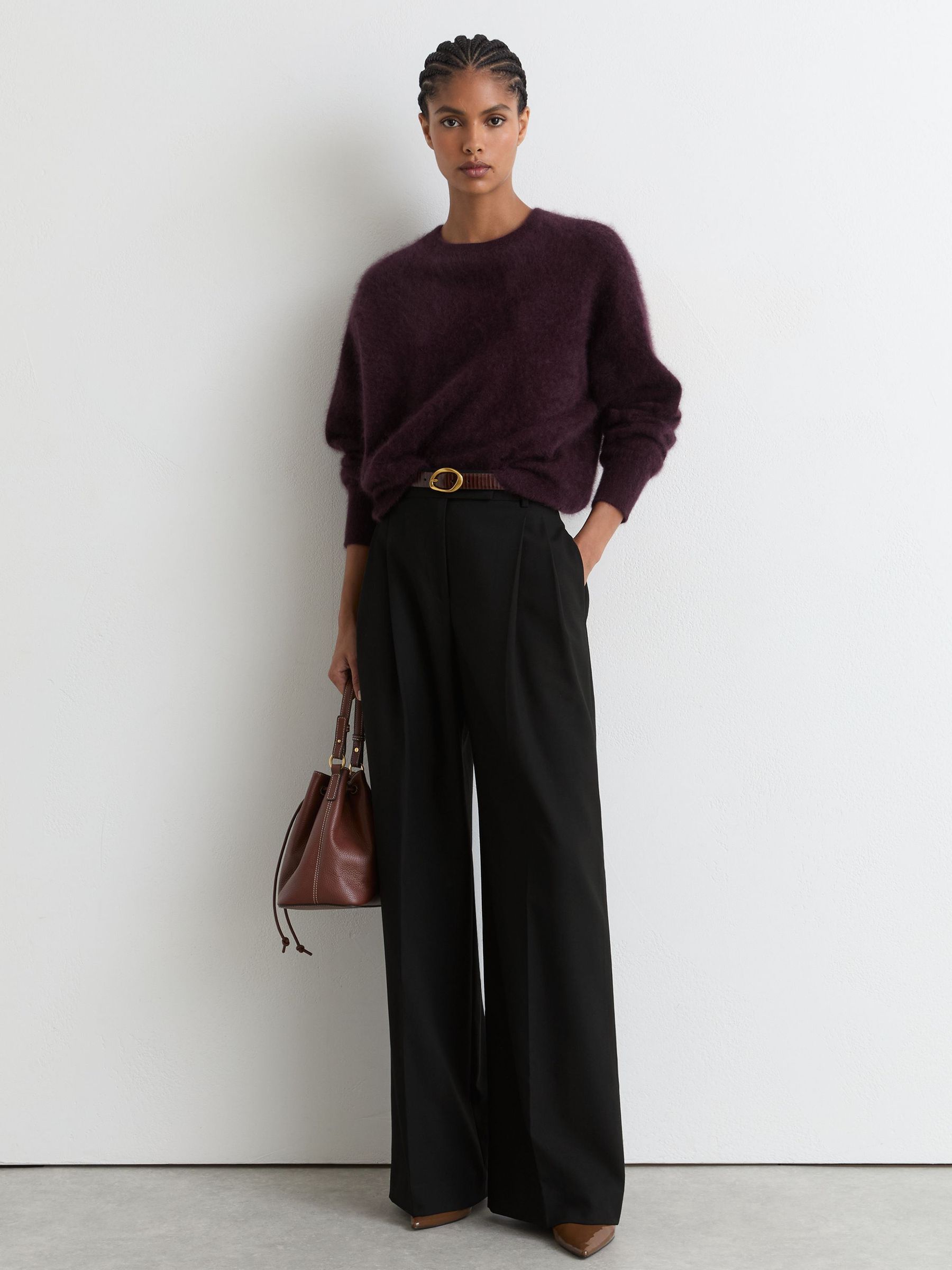 Wool-Blend Wide-Leg Pleated Trousers in Black - Image 4 of 7