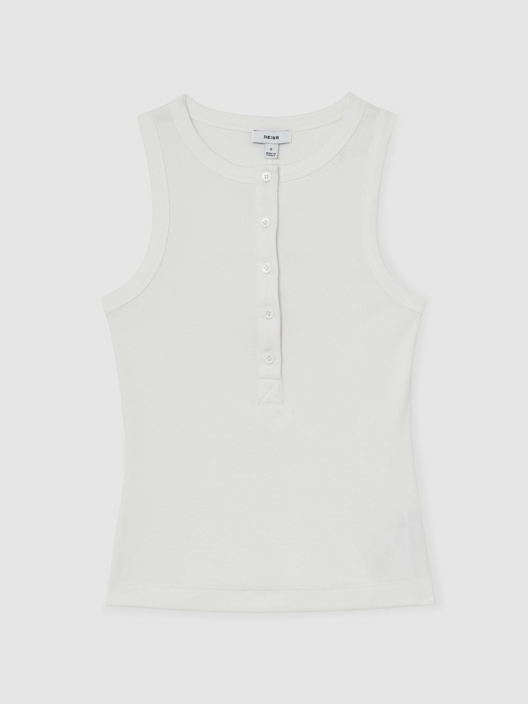 Stretch-Cotton Ribbed Henley Vest in White - image 1