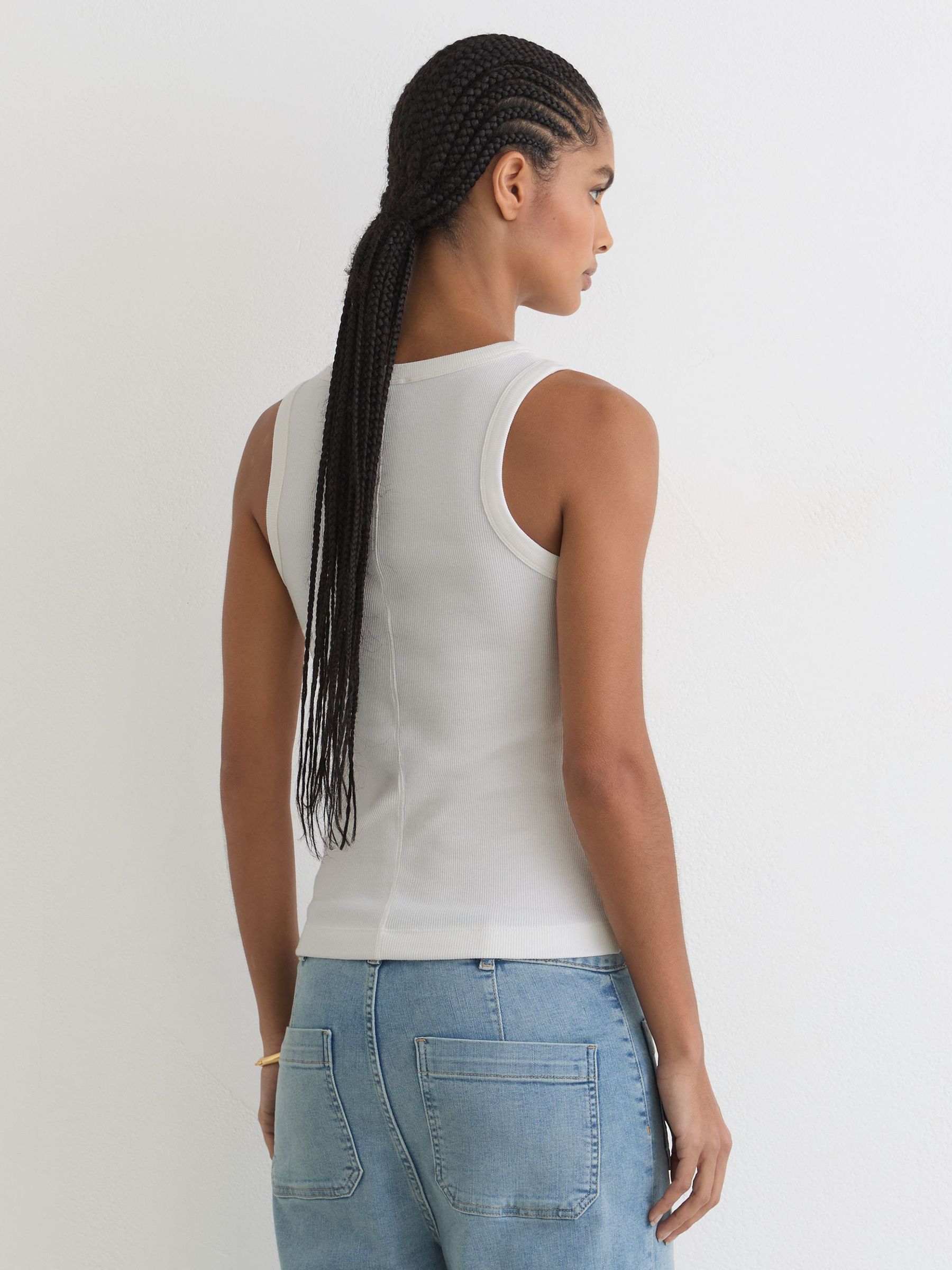 Stretch-Cotton Ribbed Henley Vest in White - image 5