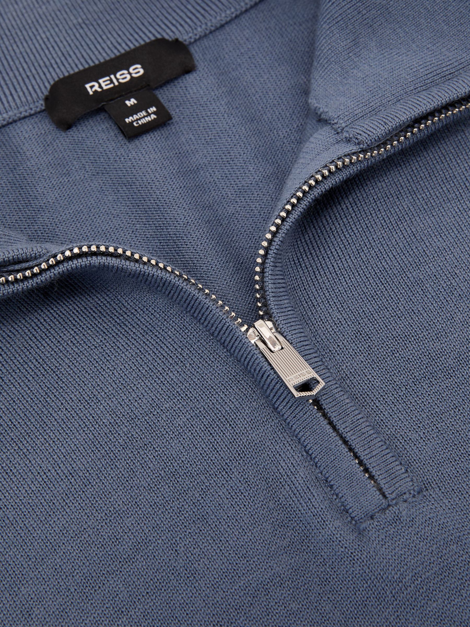 Merino Wool Half-Zip Funnel-Neck Jumper in Airforce Blue/Oatmeal - Image 6 of 6