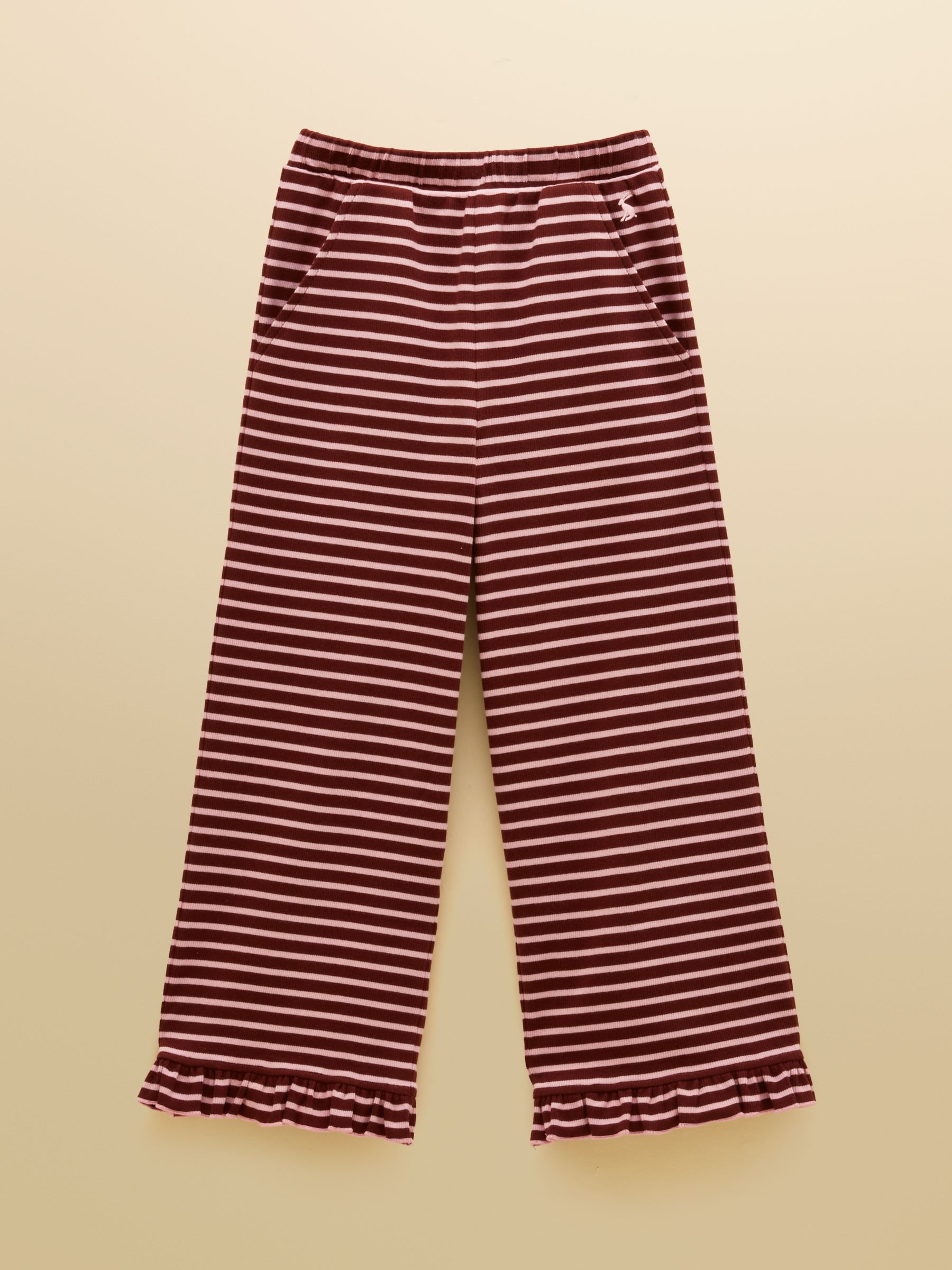 Girls' Sophie Brown & Pink Rib Frill Trousers - Image 1 of 4