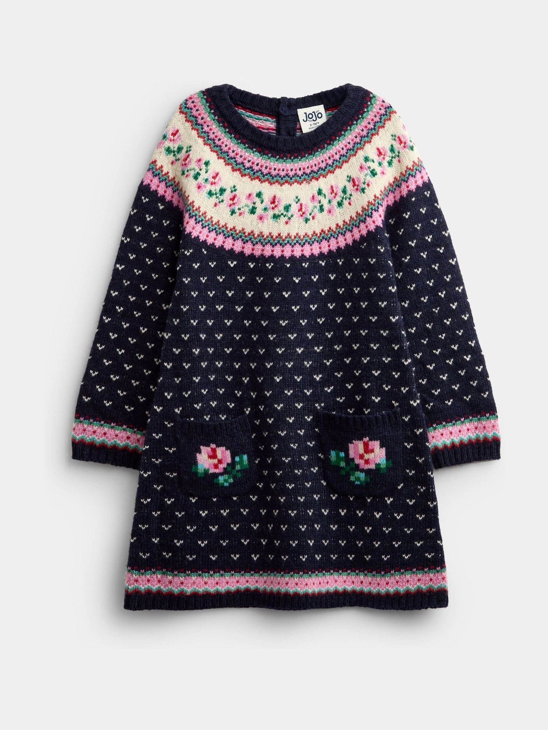 Navy Blue Rose Fairisle Knitted Dress - Image 1 of 4 Navy Blue Rose Fairisle Knitted Dress - Image 1 of 4