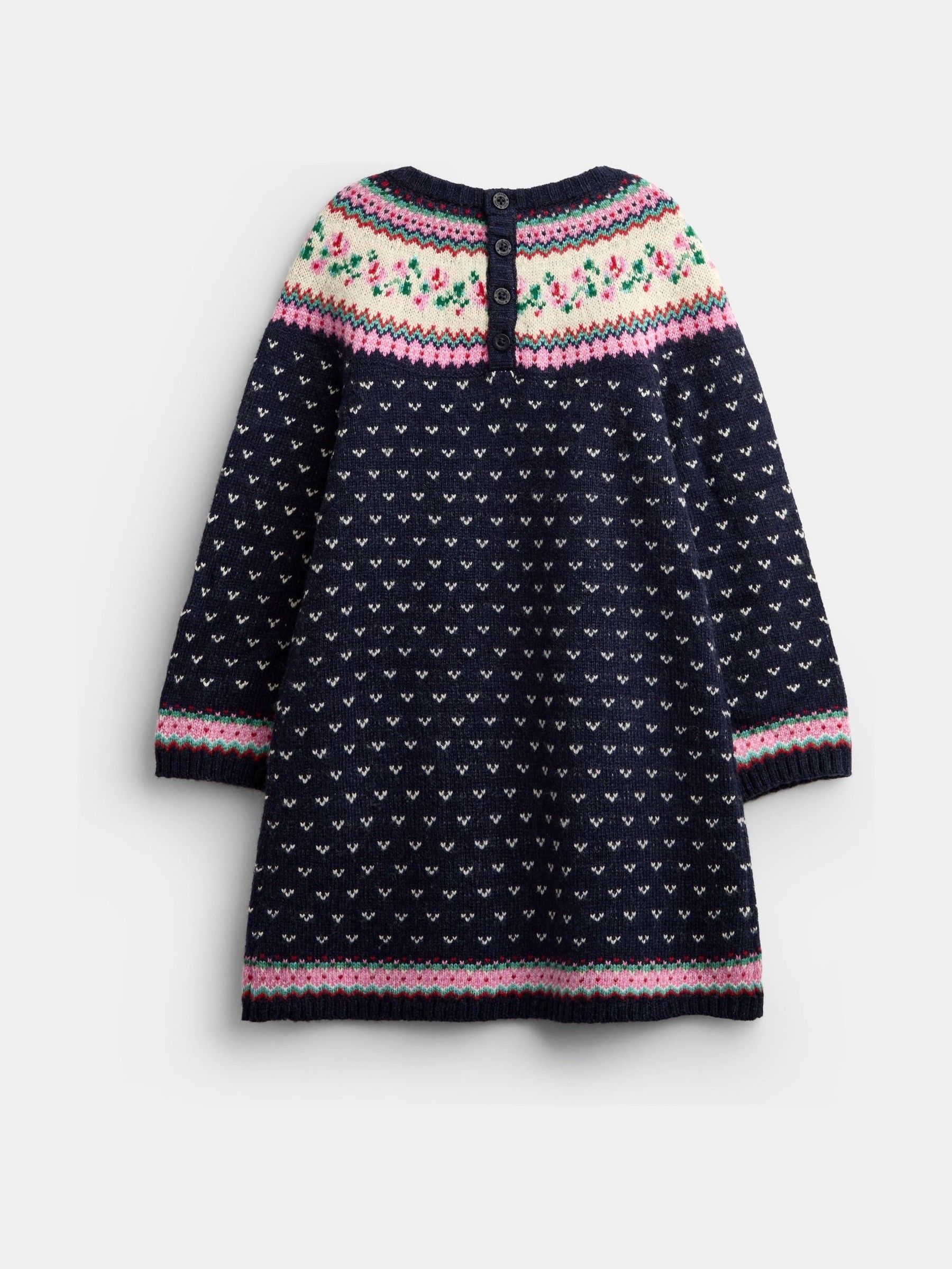 Navy Blue Rose Fairisle Knitted Dress - Image 2 of 4 Navy Blue Rose Fairisle Knitted Dress - Image 2 of 4