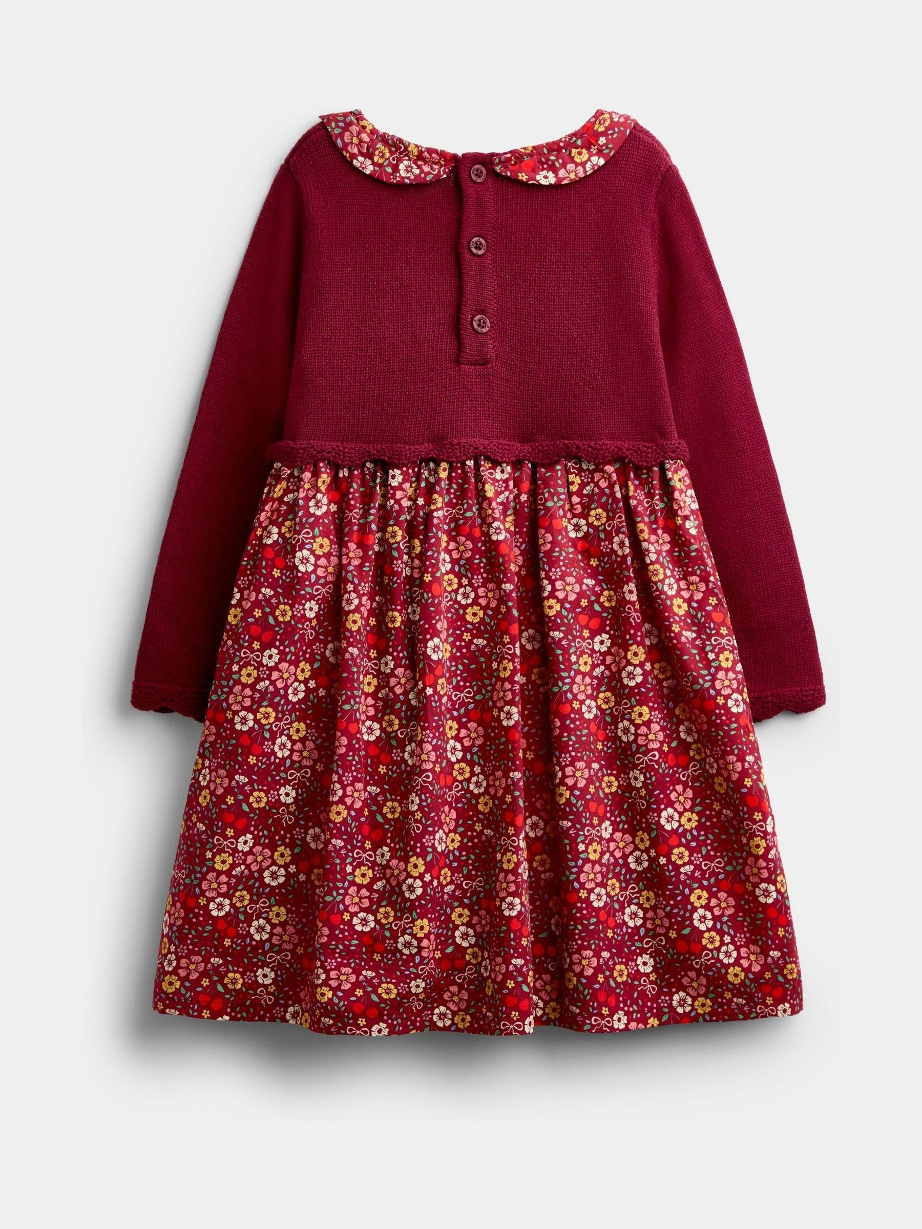 Burgundy Red Cherry Knitted Combo Dress - Image 2 of 4 Burgundy Red Cherry Knitted Combo Dress - Image 2 of 4