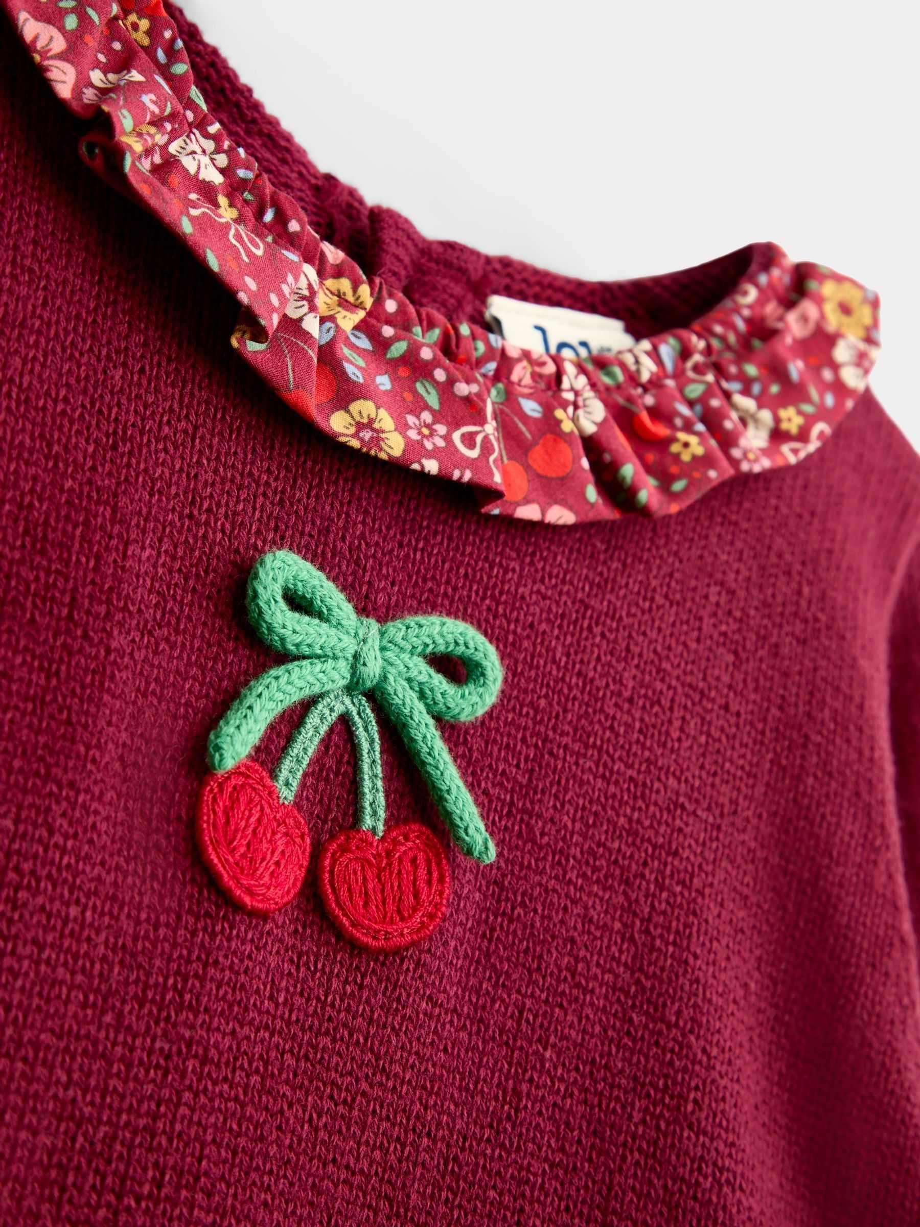 Burgundy Red Cherry Knitted Combo Dress - Image 3 of 4