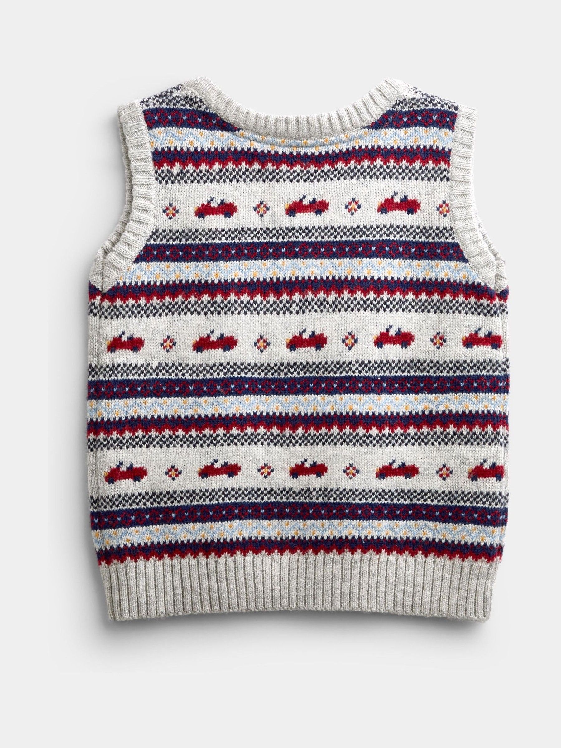 Grey Marl Classic Car Fairisle Knitted Tank Top - Image 2 of 4 Grey Marl Classic Car Fairisle Knitted Tank Top - Image 2 of 4
