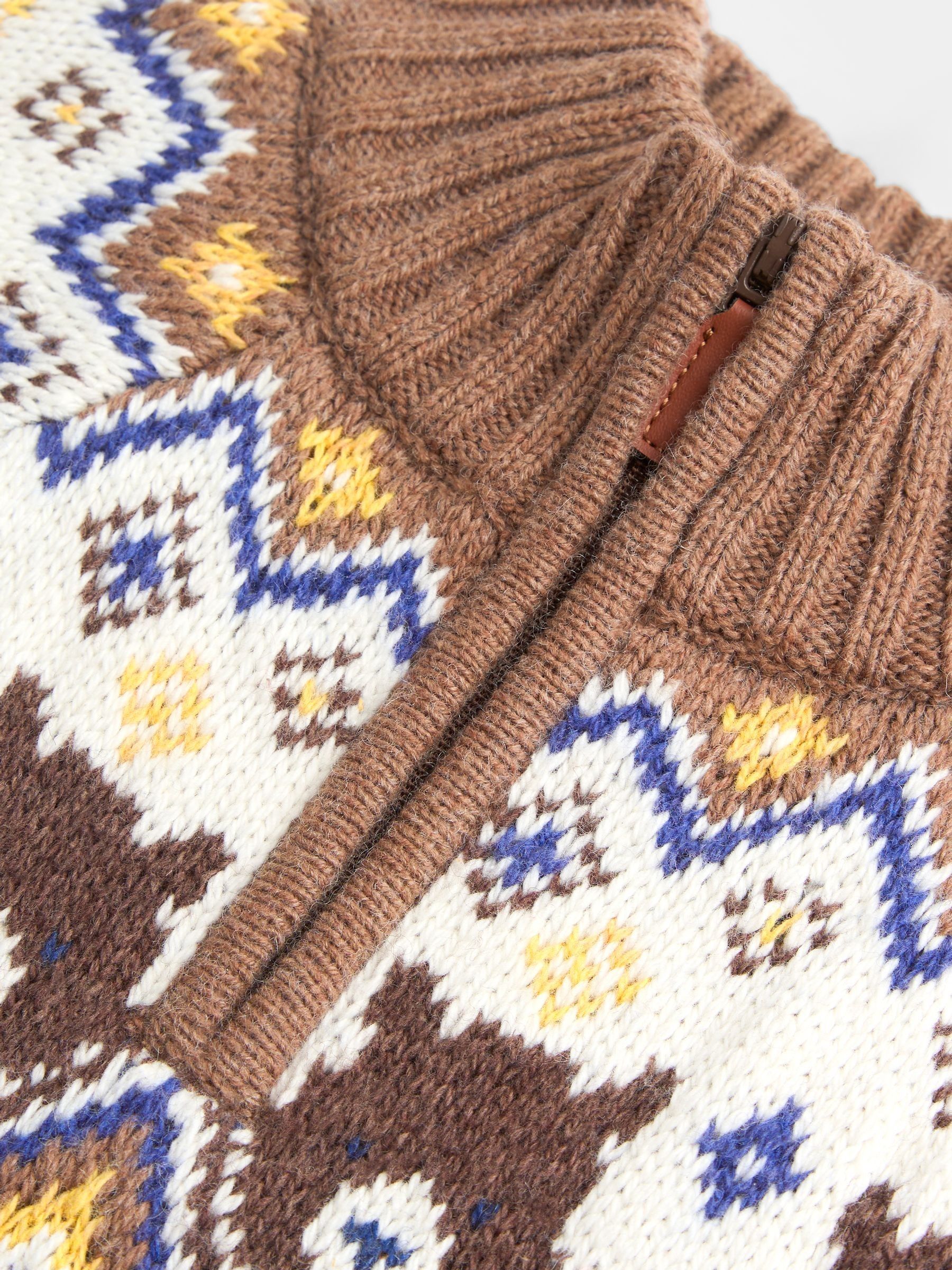 Brown Bear Fairisle Half Zip Knitted Jumper - Image 3 of 4