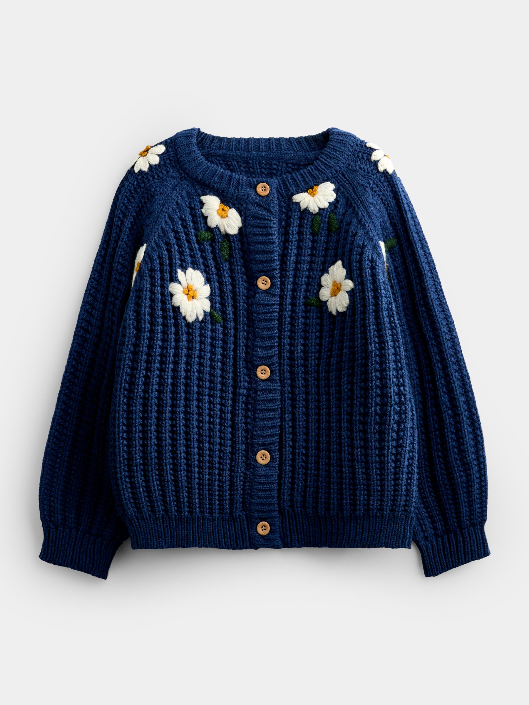 Mid Blue Floral Embroidered Rib Knit Cardigan - Image 1 of 4