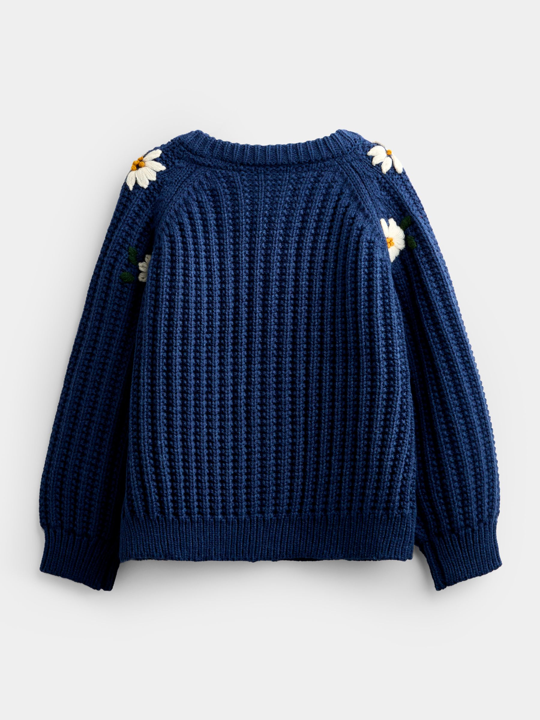 Mid Blue Floral Embroidered Rib Knit Cardigan - Image 2 of 4