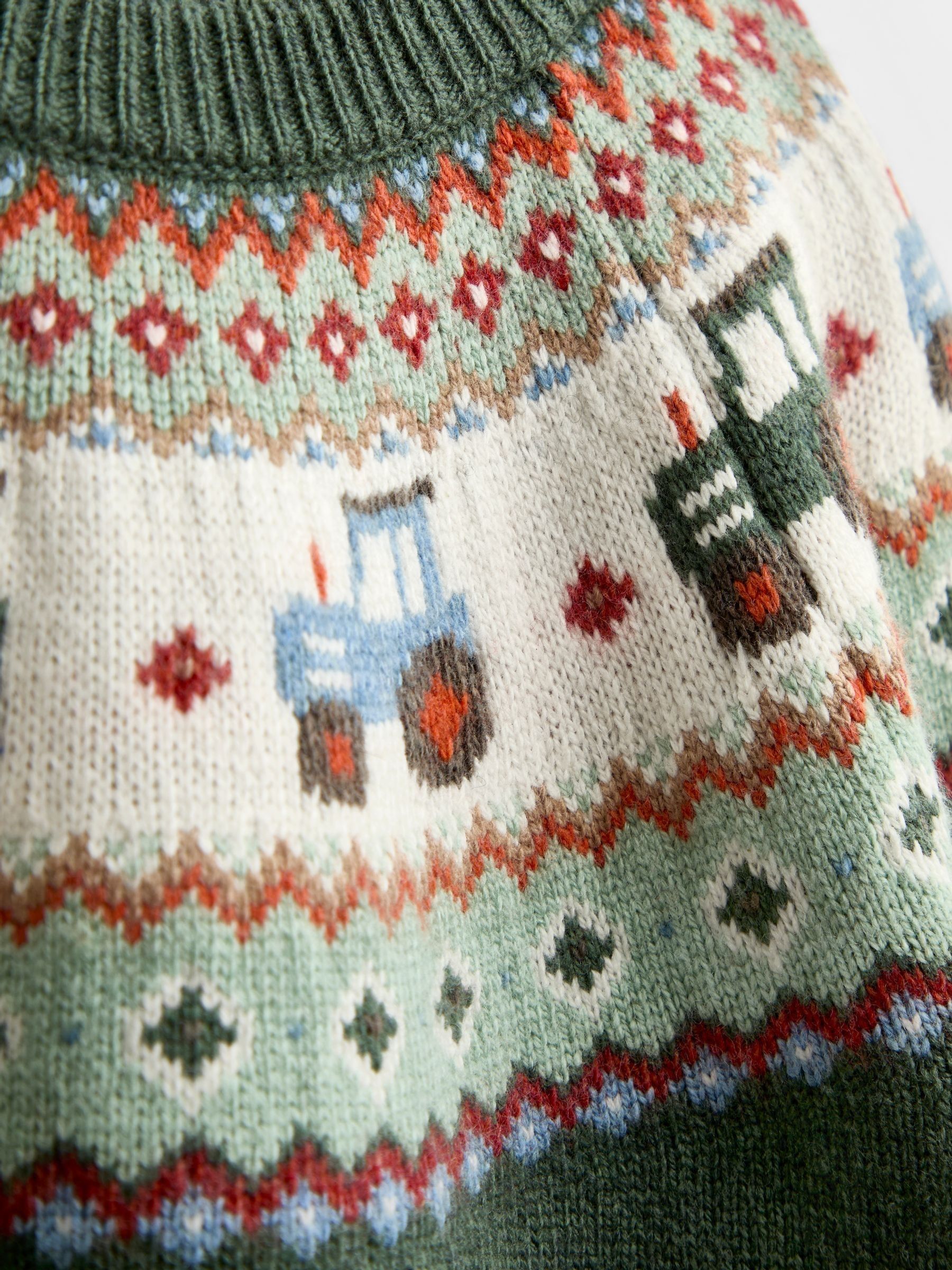 Khaki Green Tractor Fairisle Knitted Jumper - Image 3 of 4