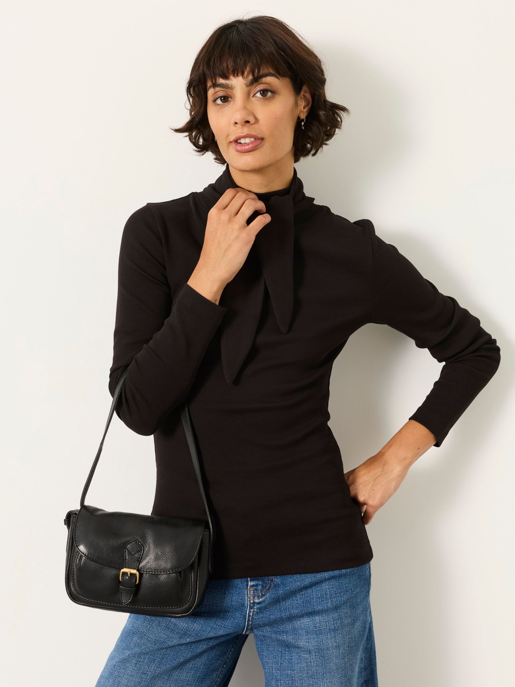 Selena Black Tie Neck Long Sleeve Top - Image 3 of 5