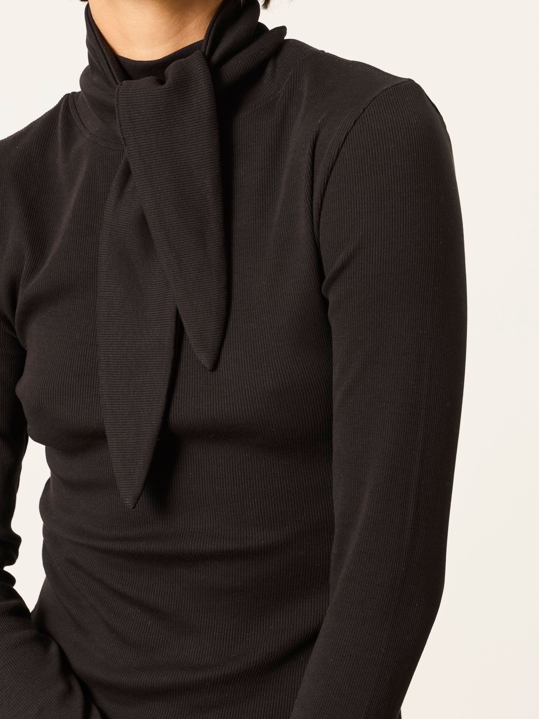 Selena Black Tie Neck Long Sleeve Top - Image 4 of 5