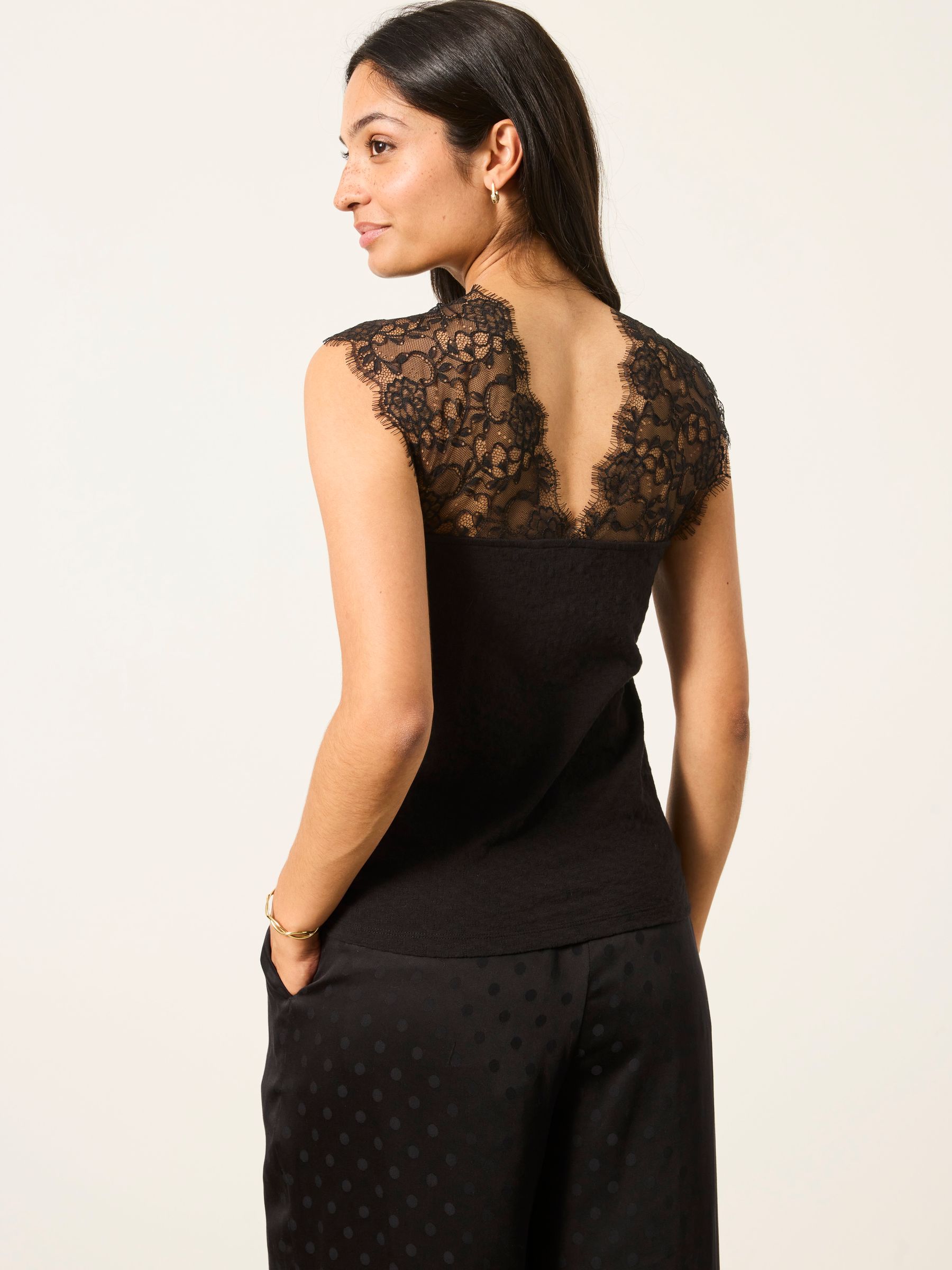 Lexi Black Lace Shoulder Sleeveless Top - Image 2 of 6 Lexi Black Lace Shoulder Sleeveless Top - Image 2 of 6