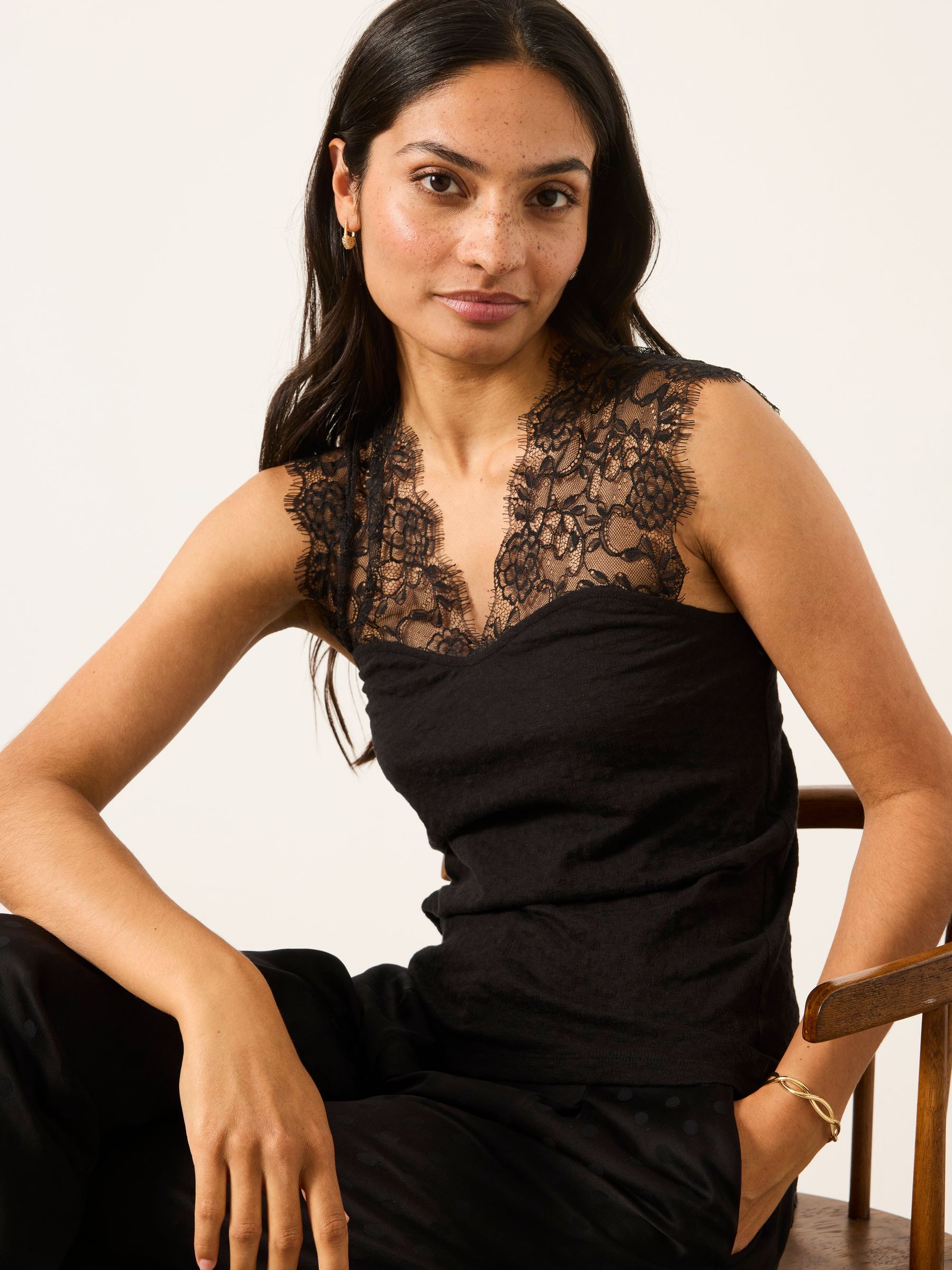 Lexi Black Lace Shoulder Sleeveless Top - Image 5 of 6