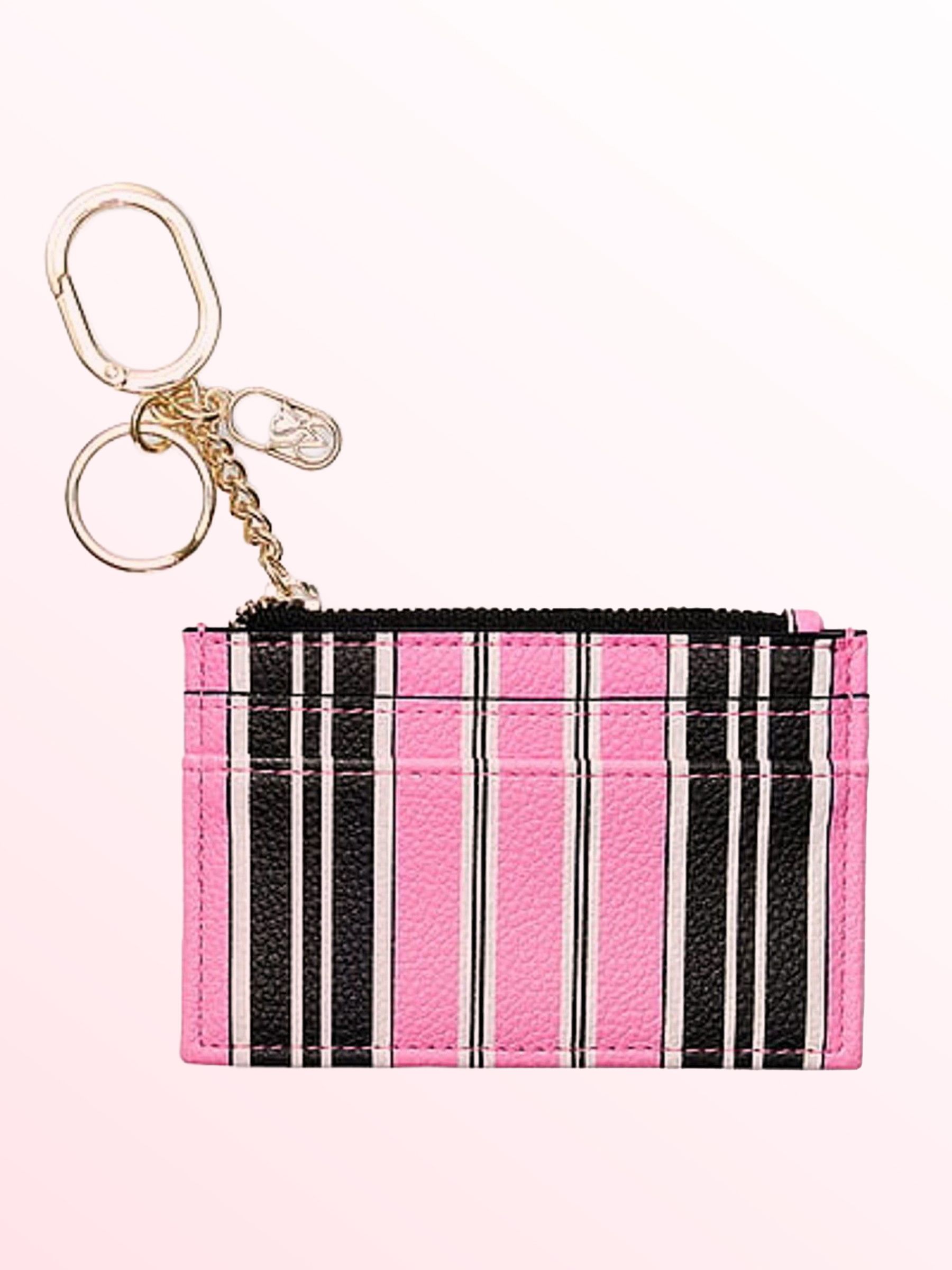 Pink Black Stripe Card Case Keyring - Image 1 of 2 Pink Black Stripe Card Case Keyring - Image 1 of 2