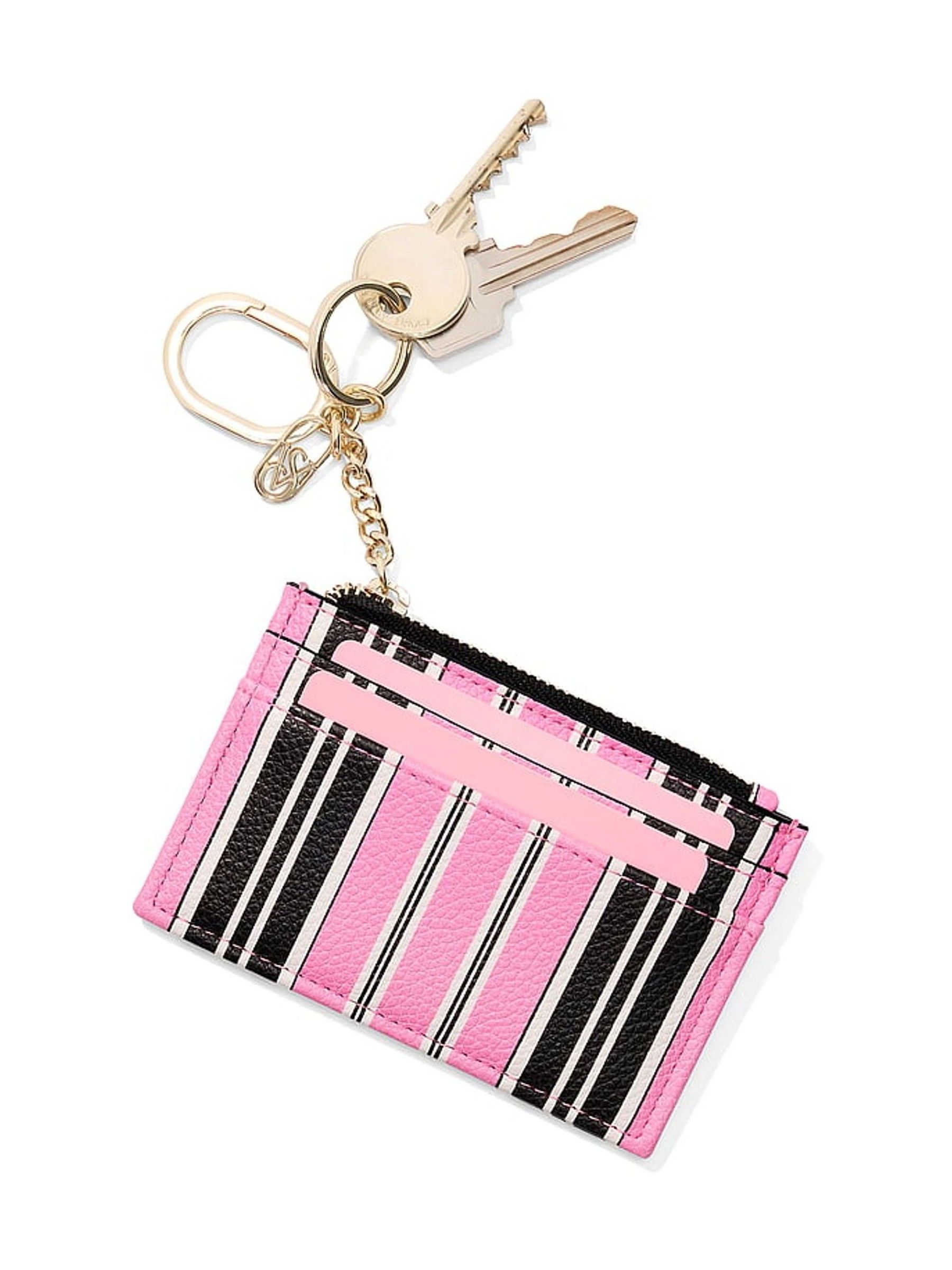 Pink Black Stripe Card Case Keyring - Image 2 of 2 Pink Black Stripe Card Case Keyring - Image 2 of 2