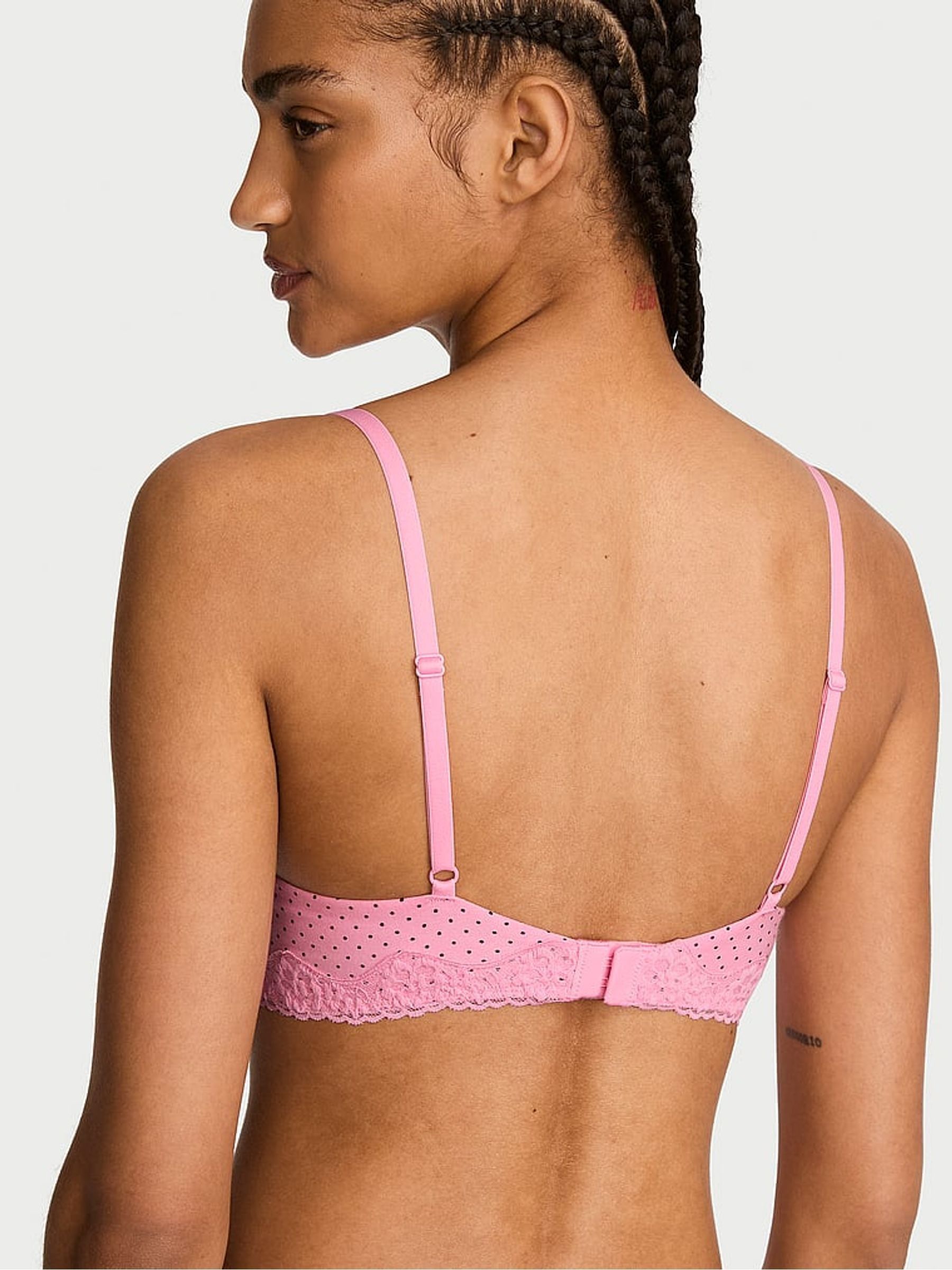 Pink Polka Dot Full Cup Push Up Cotton Lace Trim Bra - Image 2 of 2