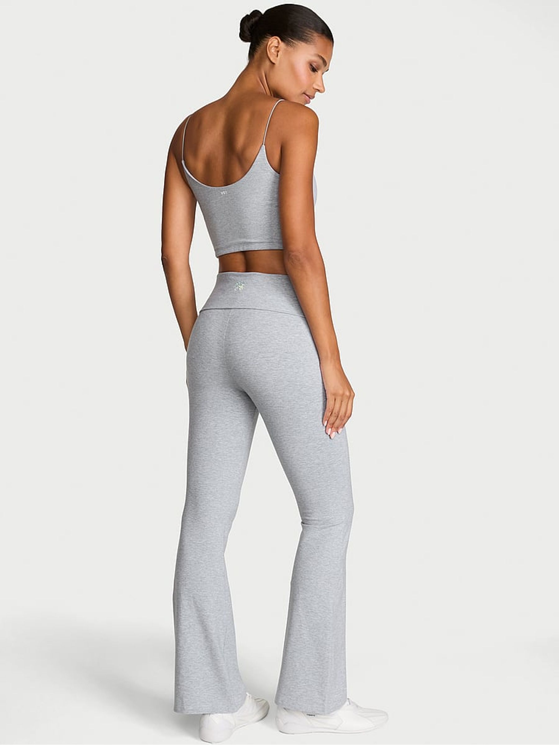 Medium Heather Grey Cotton Foldover Flare Leggings - Image 2 of 2 Medium Heather Grey Cotton Foldover Flare Leggings - Image 2 of 2