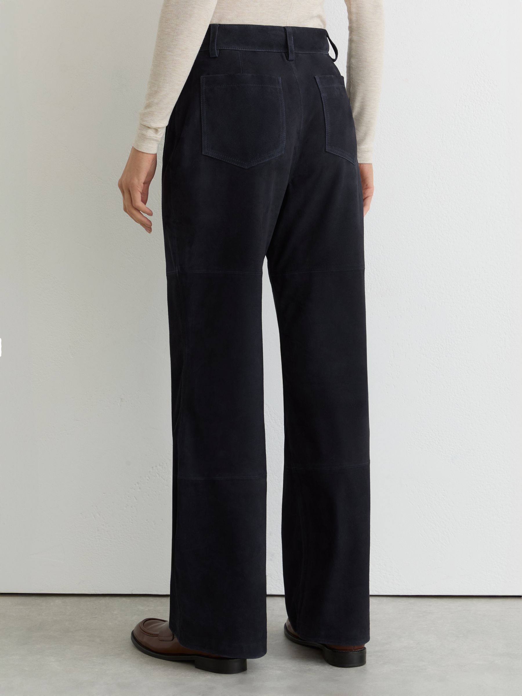 Suede Patch-Pocket Flared Trousers in Navy - Image 5 of 6