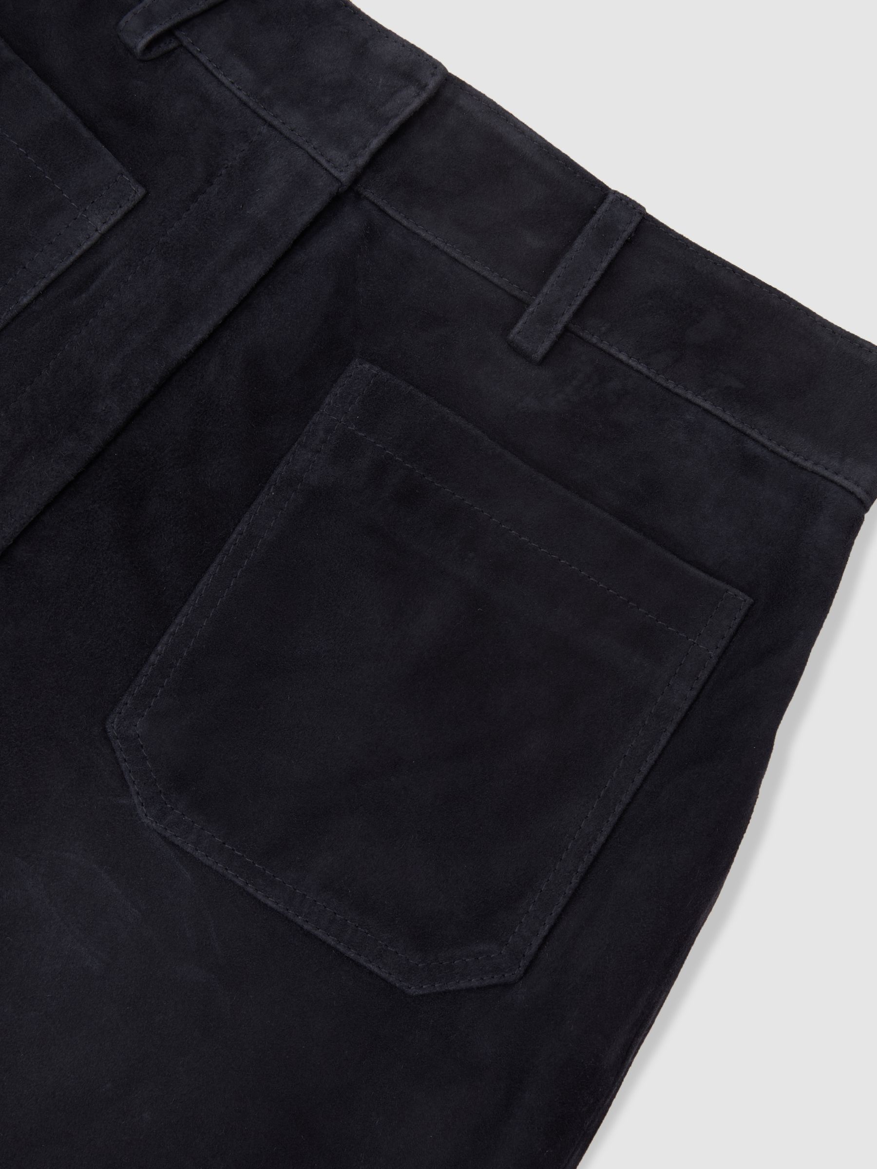 Suede Patch-Pocket Flared Trousers in Navy - Image 6 of 6