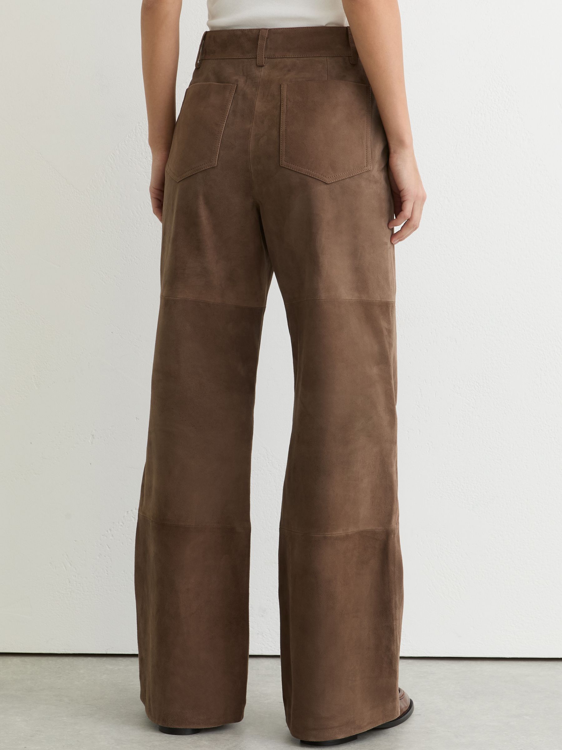 Suede Patch-Pocket Flared Trousers in Taupe Neutral - Image 6 of 7