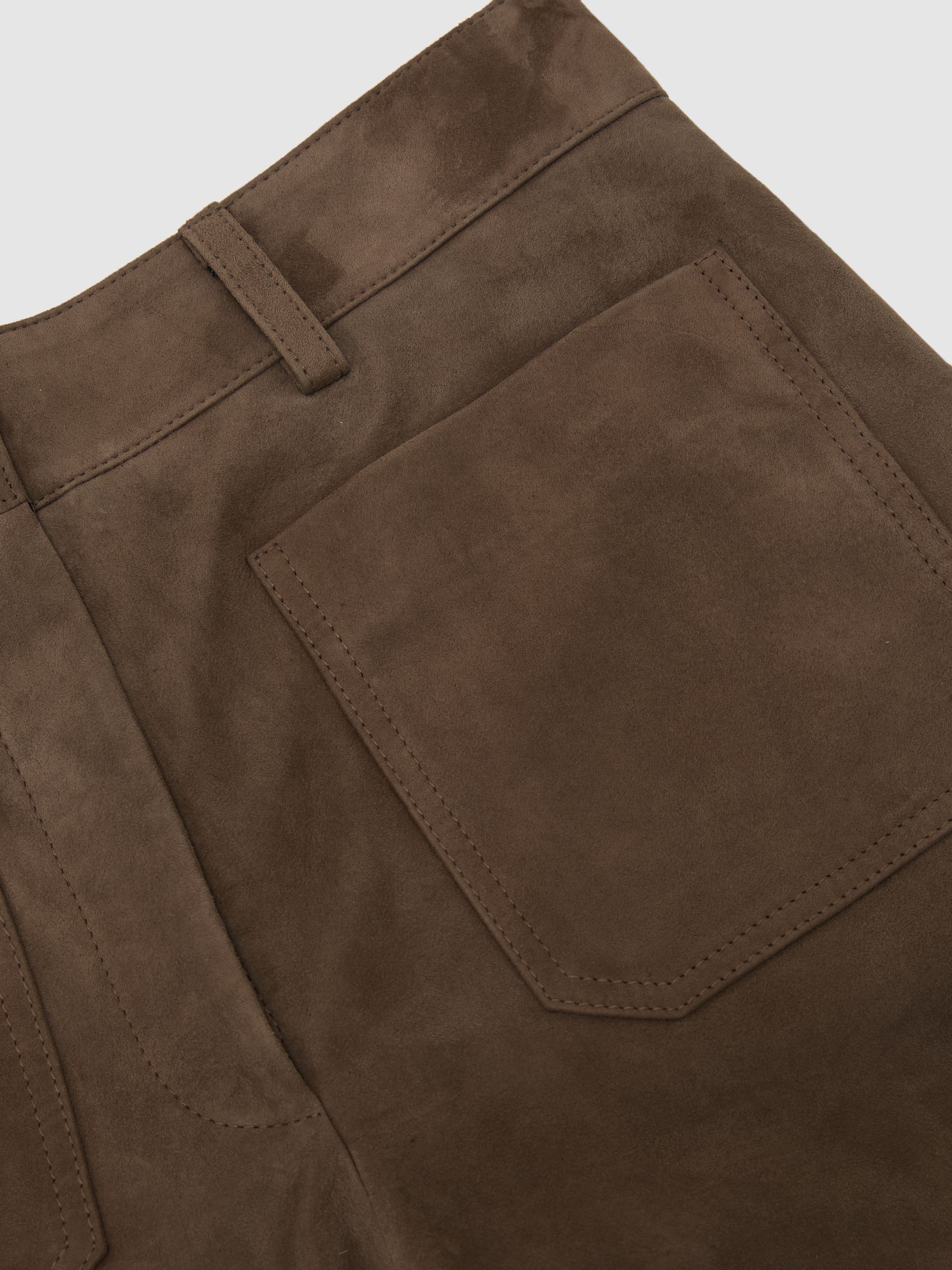 Suede High-Rise Flared Trousers in Taupe Neutral - image 3