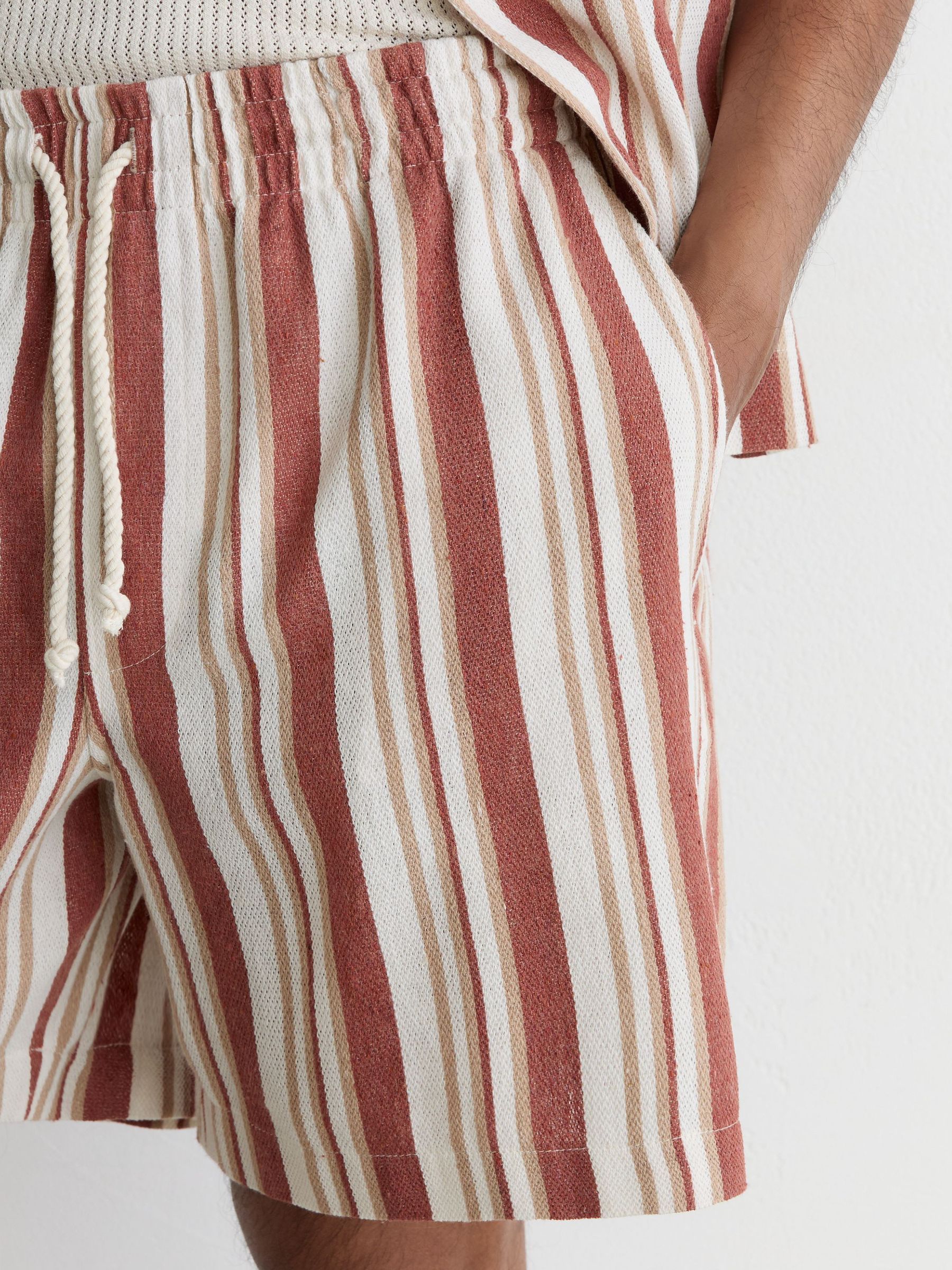 Striped Drawstring Shorts in Red/Stone - Image 4 of 6