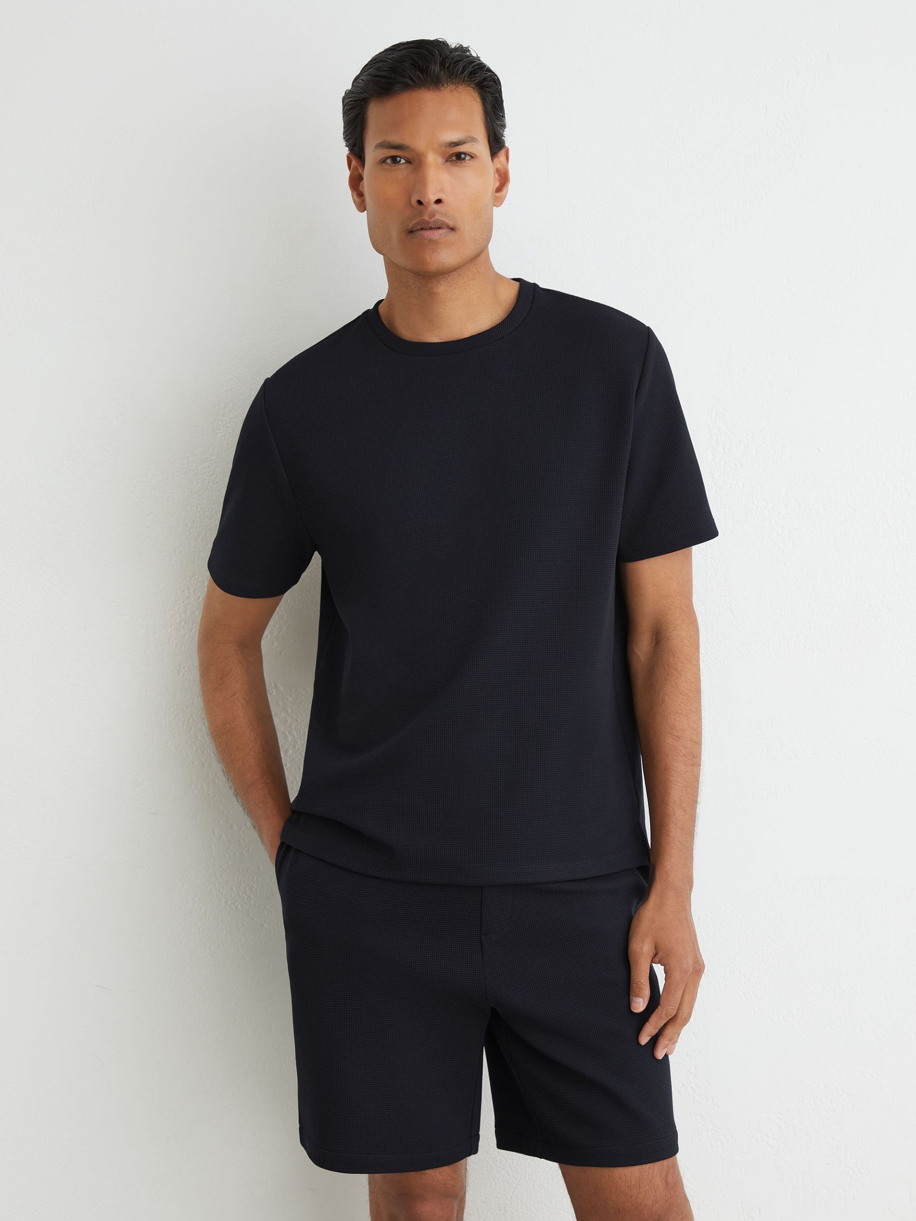 Textured Modern-Fit Crew-Neck T-Shirt in Navy - Image 1 of 7