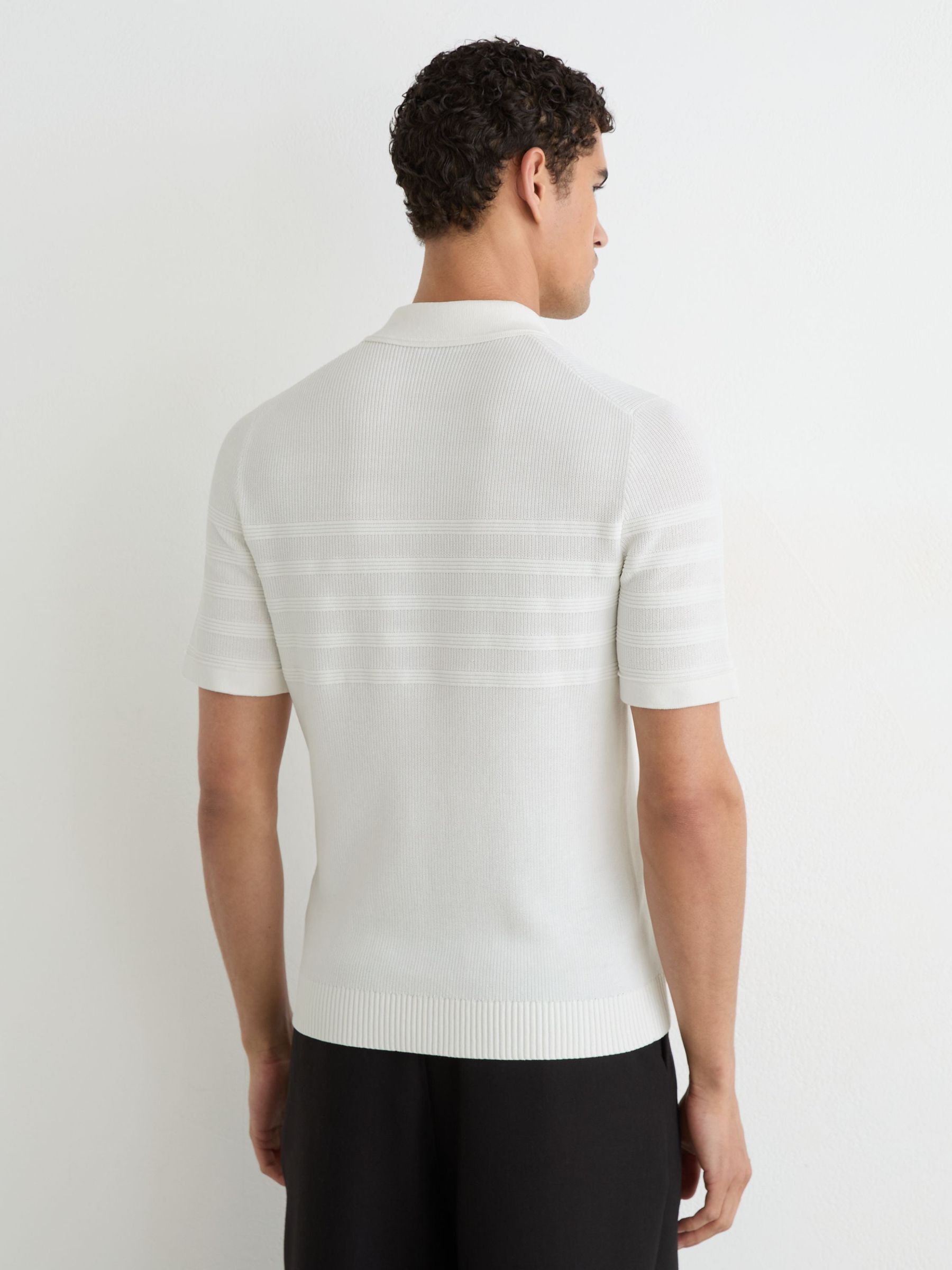 Cotton-Blend Textured-Knit Half-Zip Polo Shirt in White - Image 5 of 6