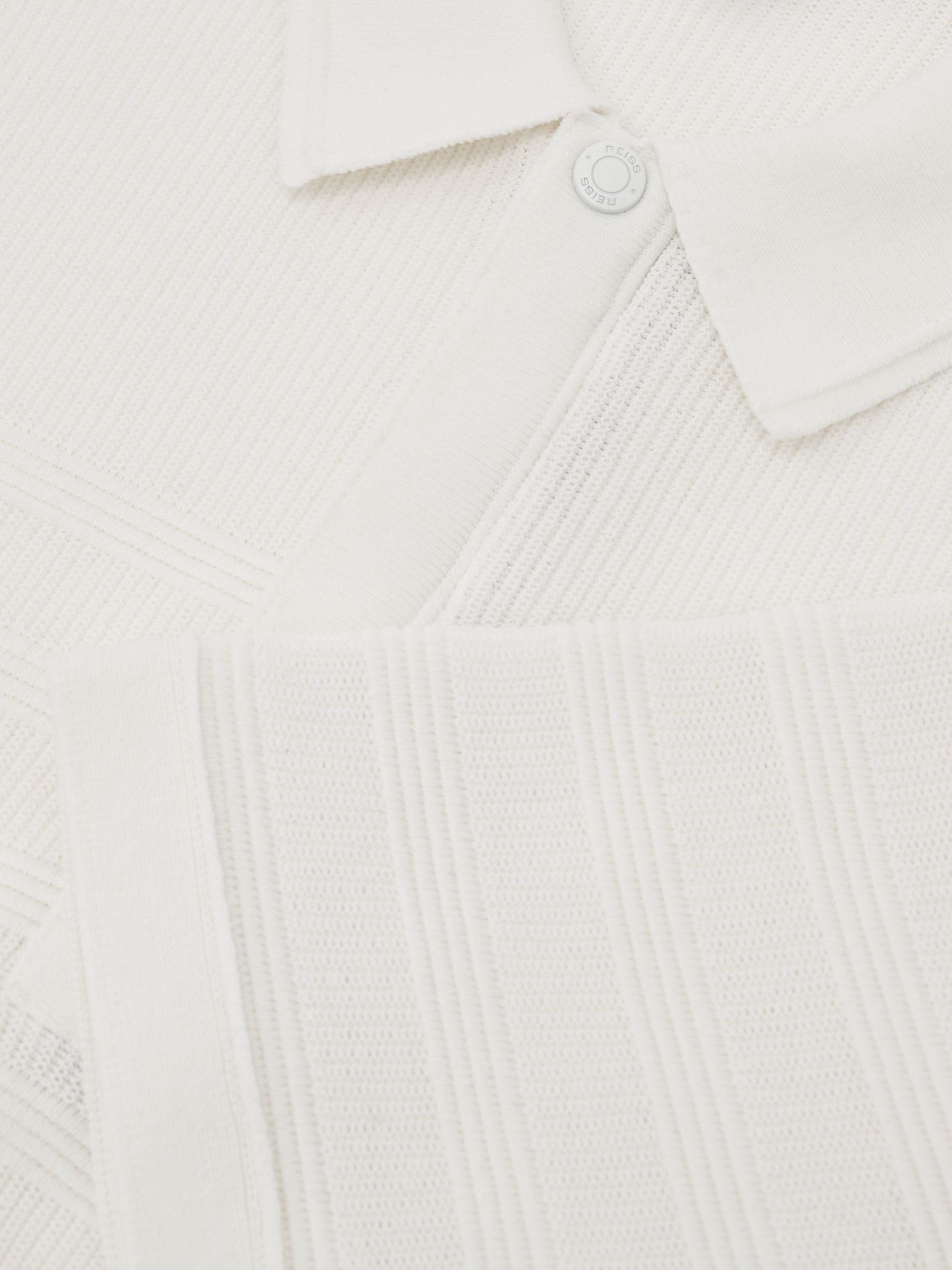 Cotton-Blend Textured-Knit Half-Zip Polo Shirt in White - Image 6 of 6