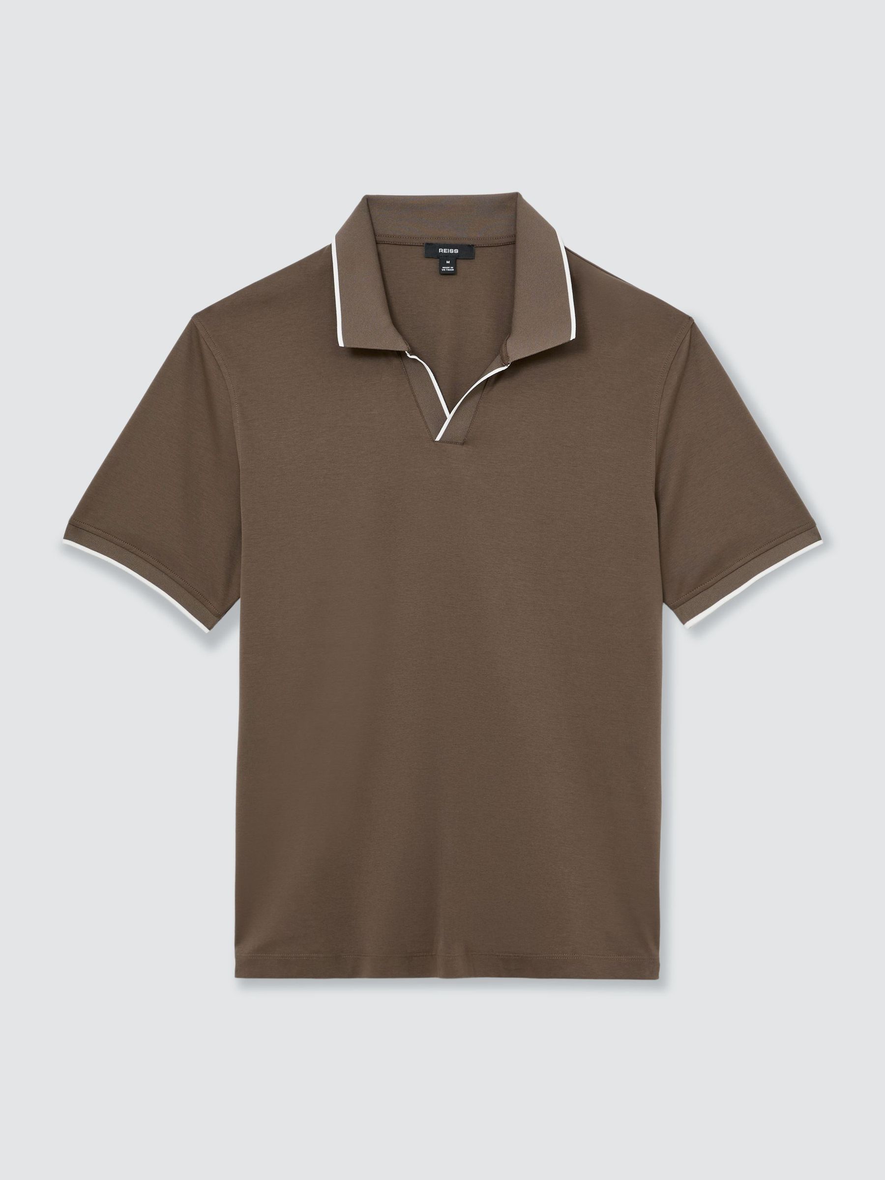 Air-Water Cotton Tipped Polo Shirt in Taupe Brown - Image 2 of 6 Air-Water Cotton Tipped Polo Shirt in Taupe Brown - Image 2 of 6