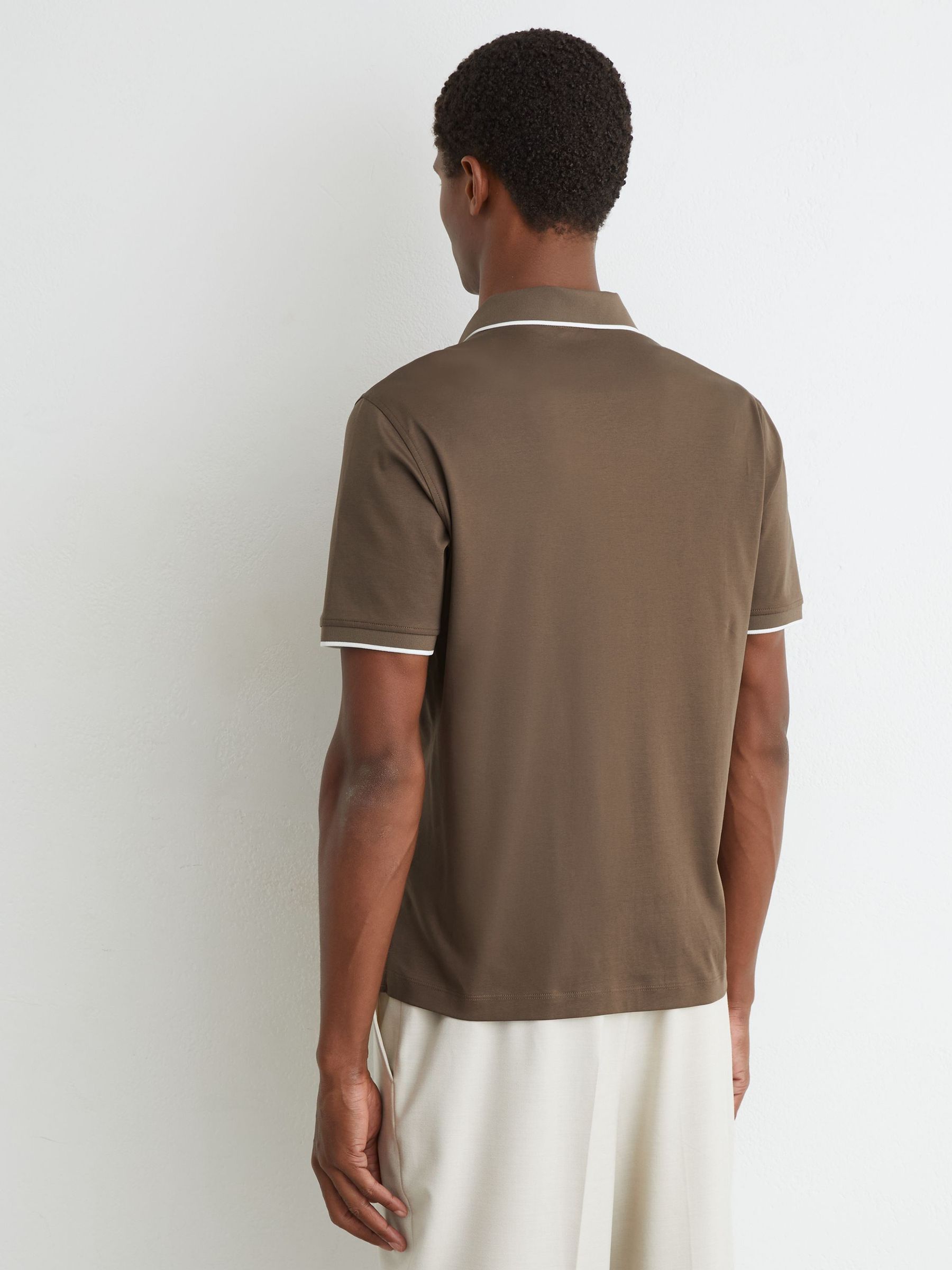 Air-Water Cotton Tipped Polo Shirt in Taupe Brown - Image 5 of 6