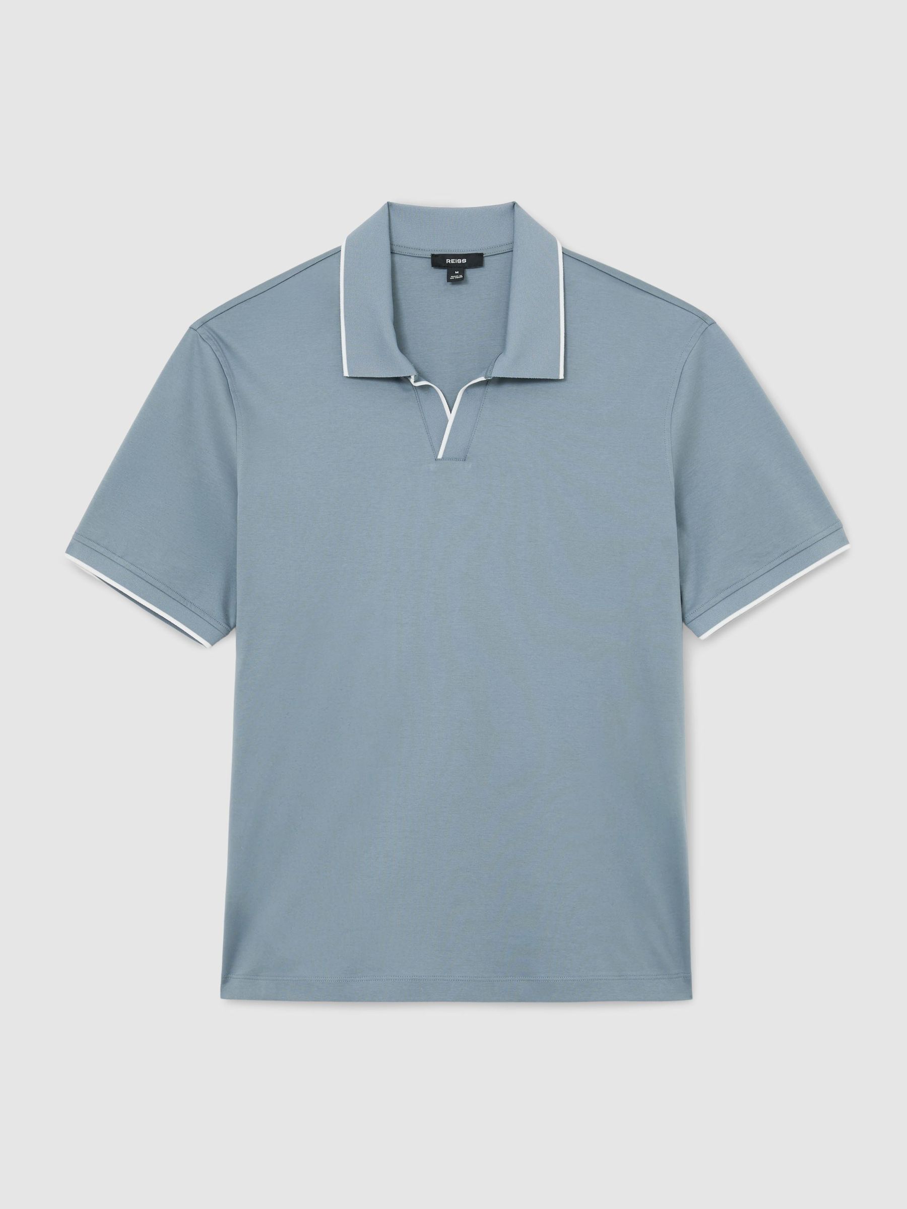 Air-Water Cotton Tipped Polo Shirt in Dusty Blue - Image 2 of 6 Air-Water Cotton Tipped Polo Shirt in Dusty Blue - Image 2 of 6