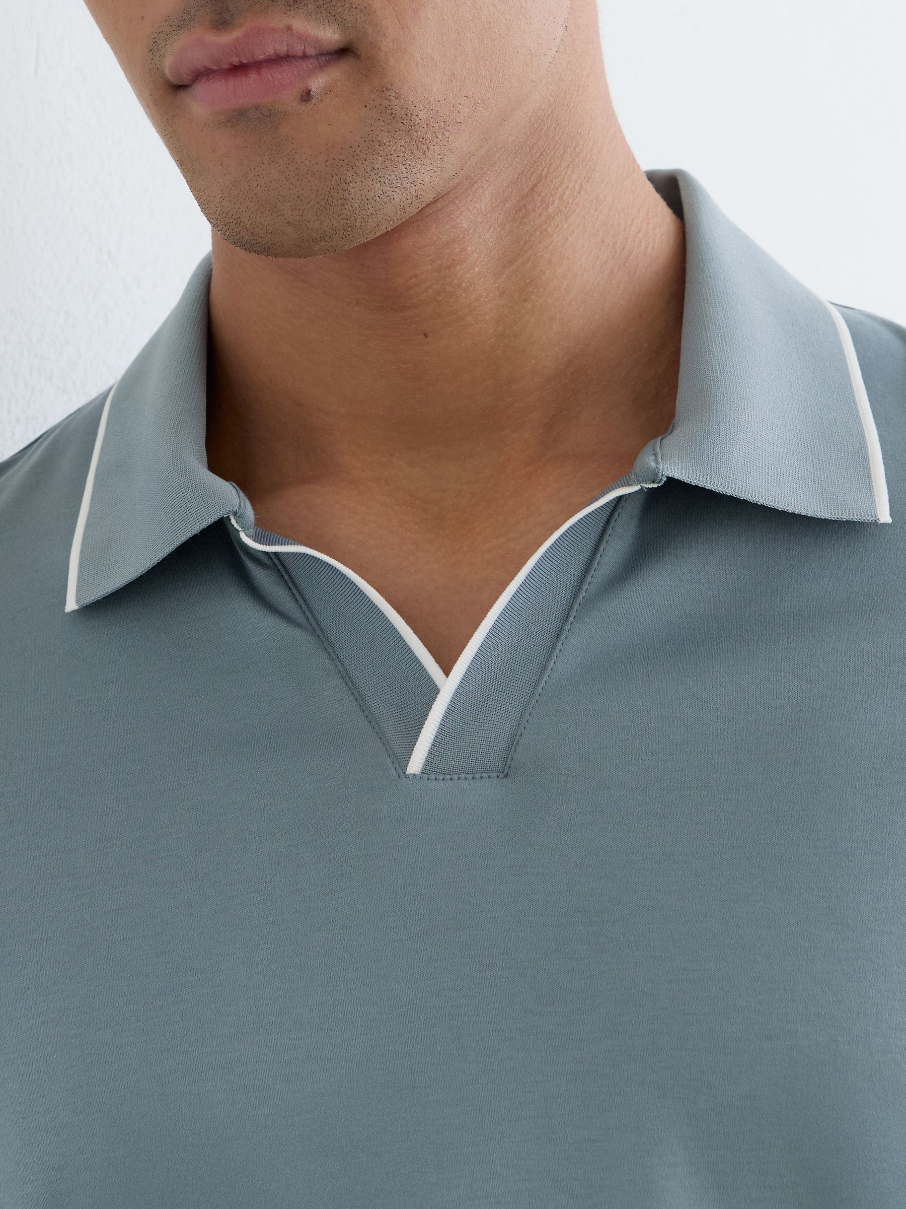 Air-Water Cotton Tipped Polo Shirt in Dusty Blue - Image 3 of 6