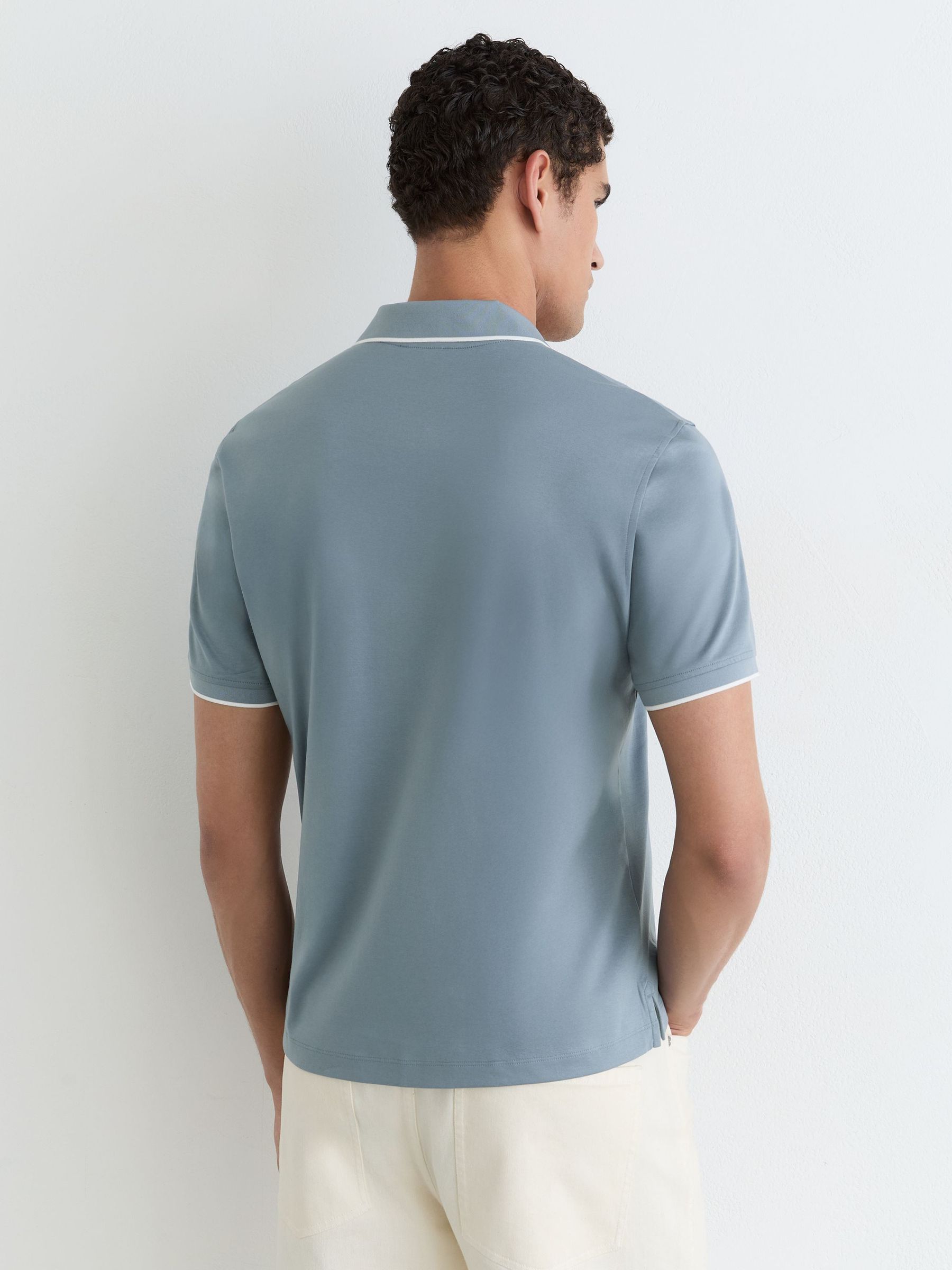 Air-Water Cotton Tipped Polo Shirt in Dusty Blue - Image 5 of 6