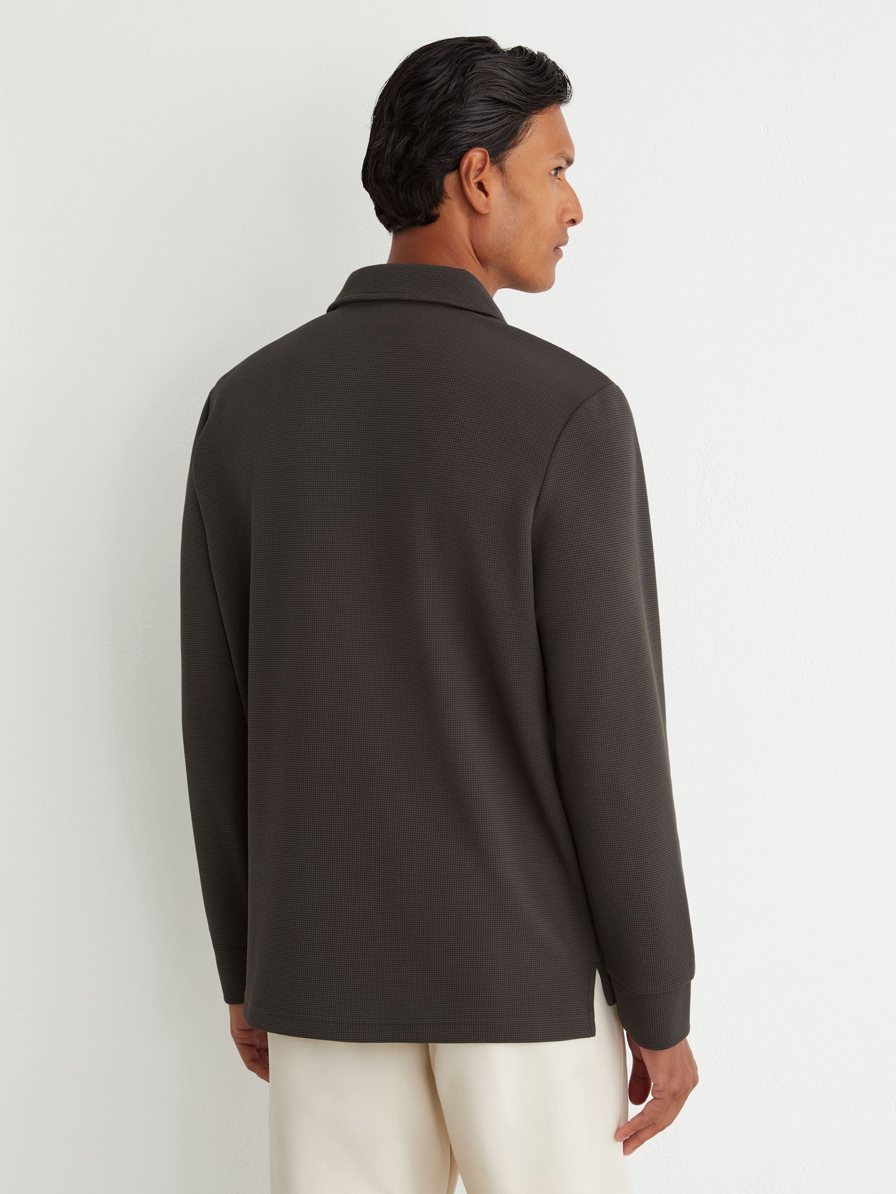 Textured Long-Sleeve Polo Shirt in Brown - Image 5 of 6