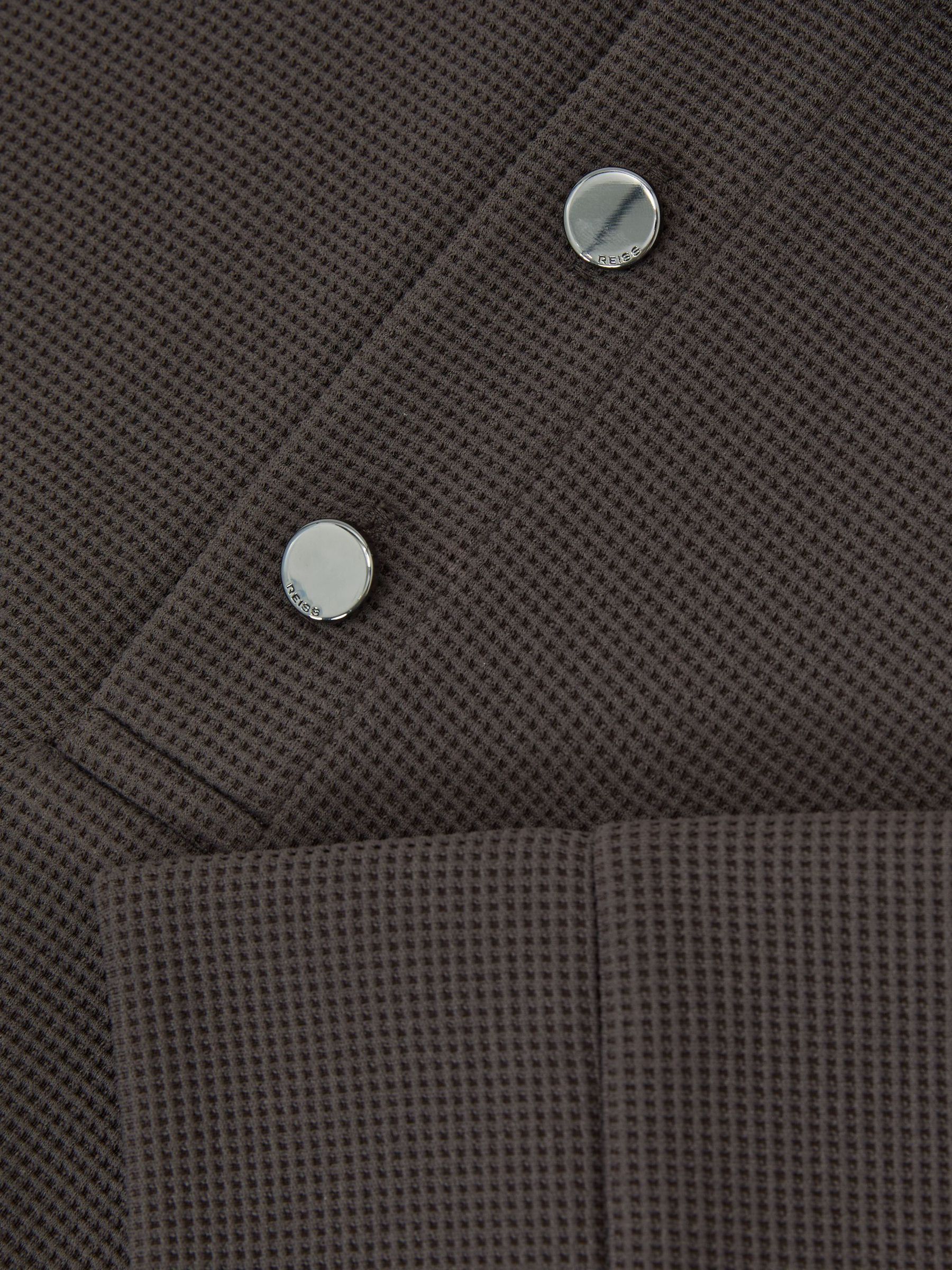 Textured Long-Sleeve Polo Shirt in Brown - Image 6 of 6