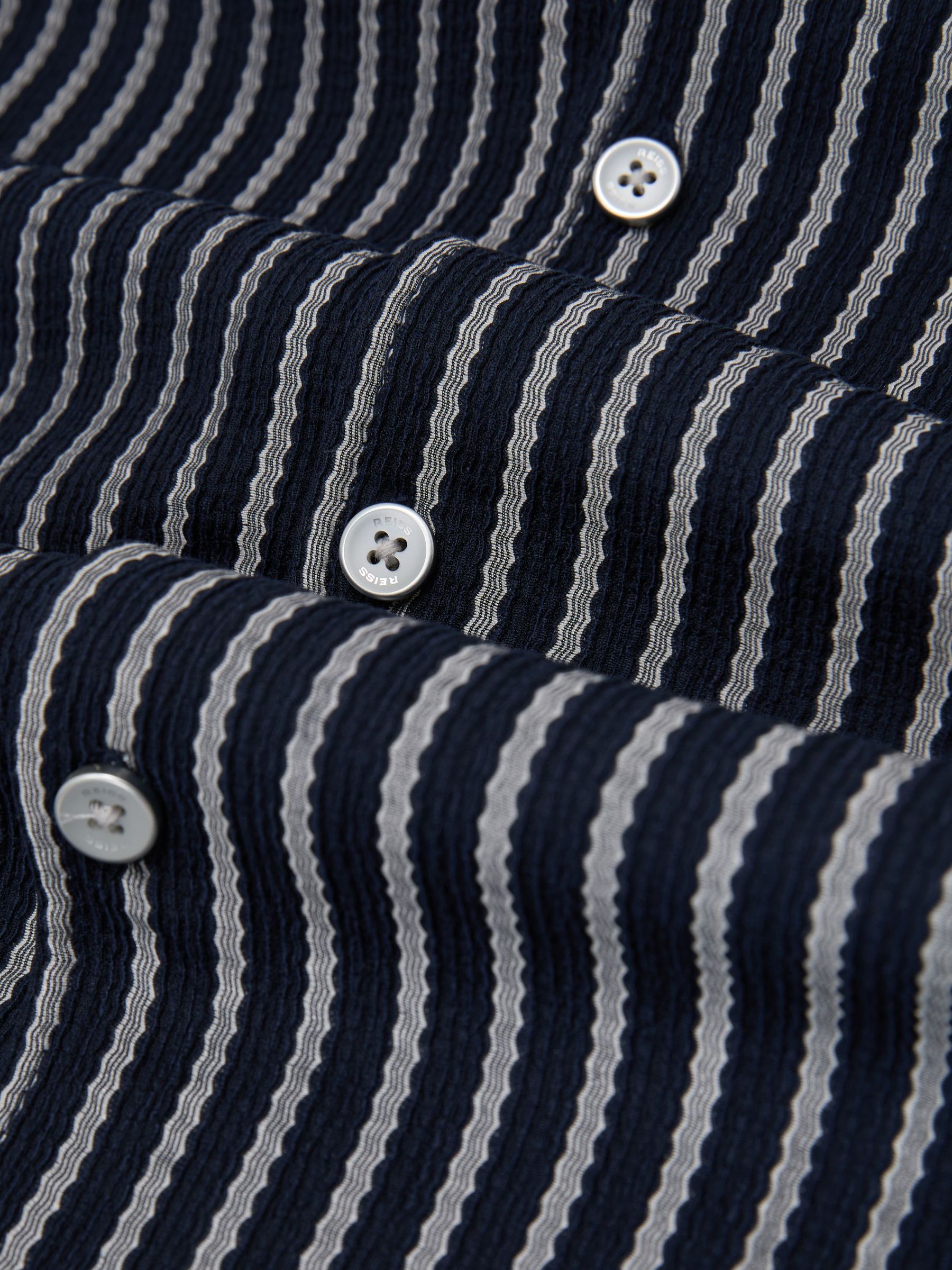 Textured Stripe Cuban-Collar Shirt in Navy/White - image 3