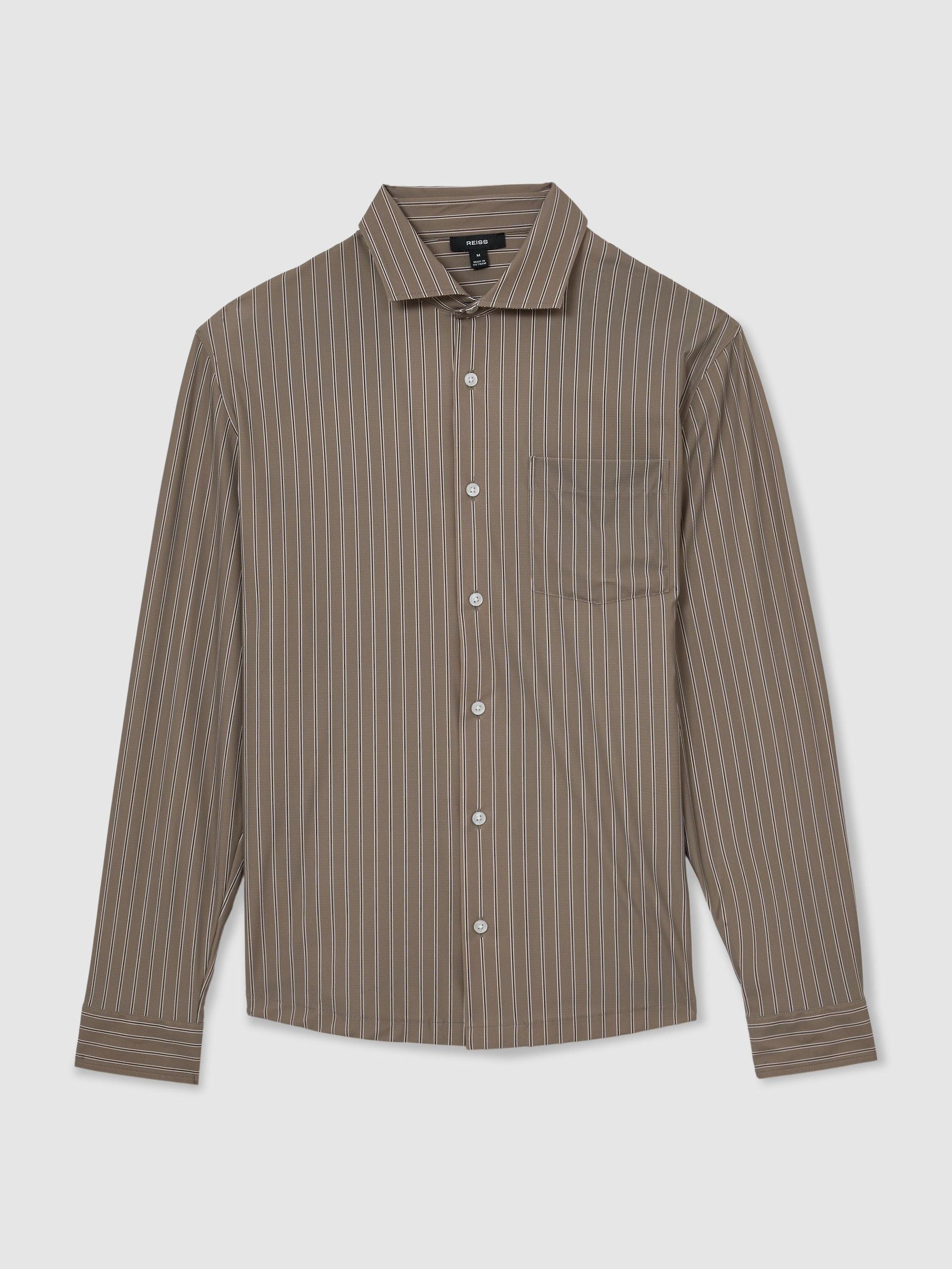 Stripe Long-Sleeve Regular-Fit Shirt in Taupe Brown - Image 2 of 7