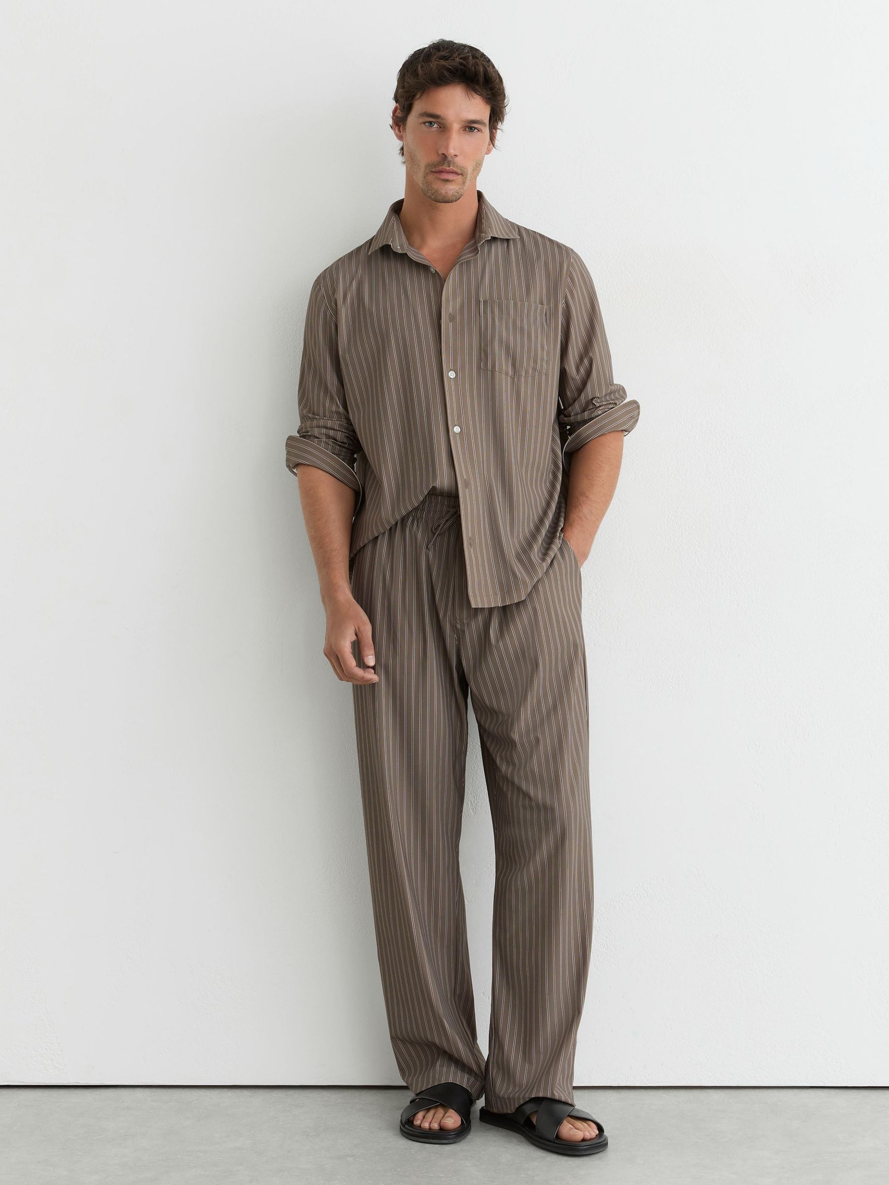 Stripe Long-Sleeve Regular-Fit Shirt in Taupe Brown - Image 3 of 7